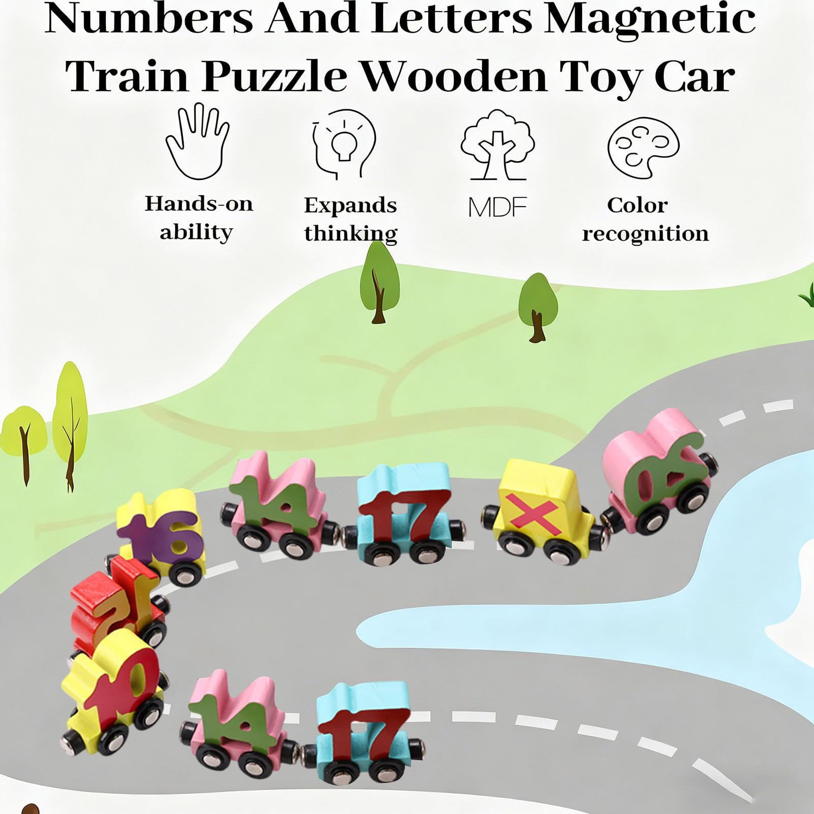 Lernspielzeug Zahlen- und Buchstaben-Zugpuzzle aus Holz Montessori-Lernzug für Kleinkinder Buntes Lernpuzzle mit Fallmechanismus für die frühe Vorschulentwicklung