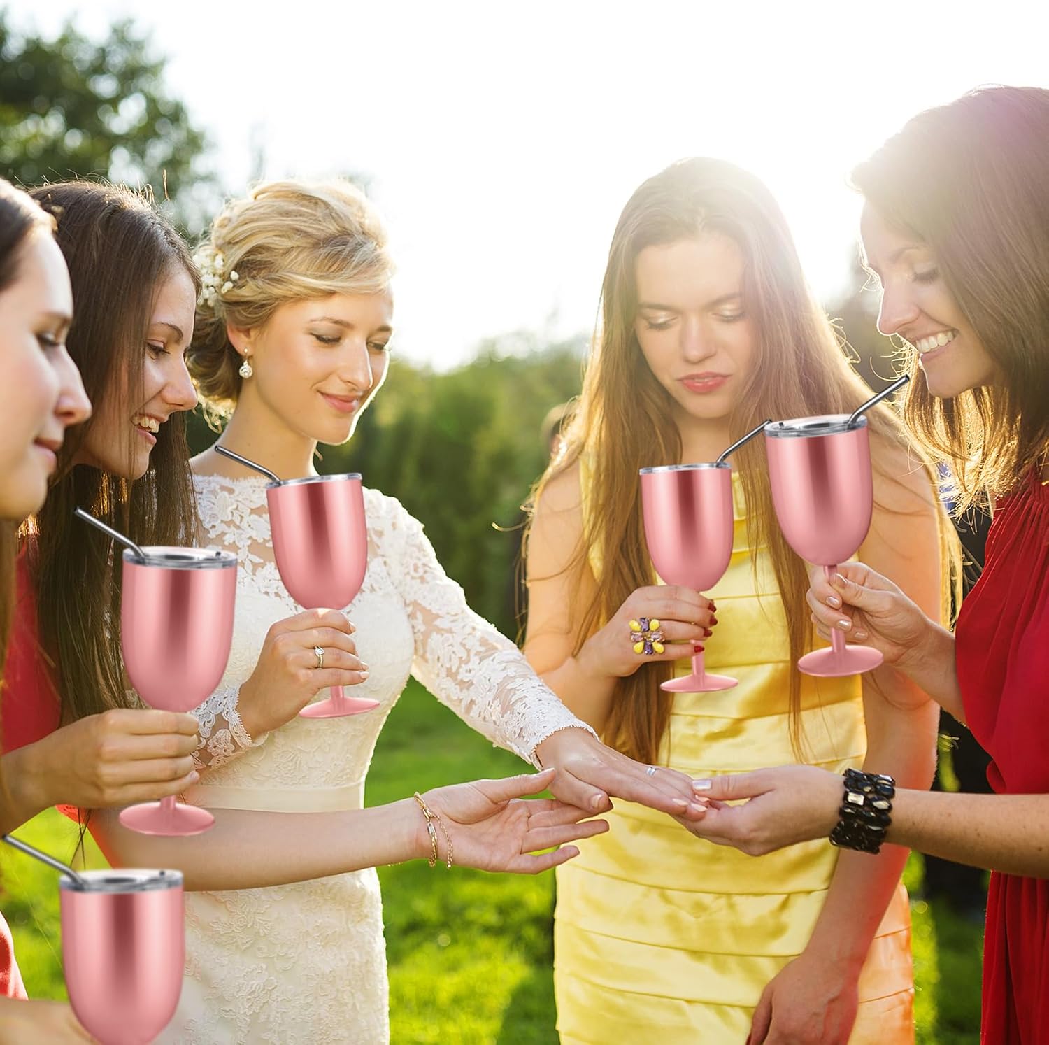 1 Pc Insulated Wine Tumbler with Lid Straw Brush 10oz Stainless Steel Glasses Cups Double Walled Vacuum Insulated Wine Tumbler for Christmas Women Men Holiday Birthday Gifts (Rose Gold) - Image 5