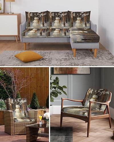 Miniatura 6 de Fundas de cojín para sofá de Navidad, funda elástica para sofá con parte inferior elástica, diseño de árbol de Navidad, muñeco de nieve, pintura al