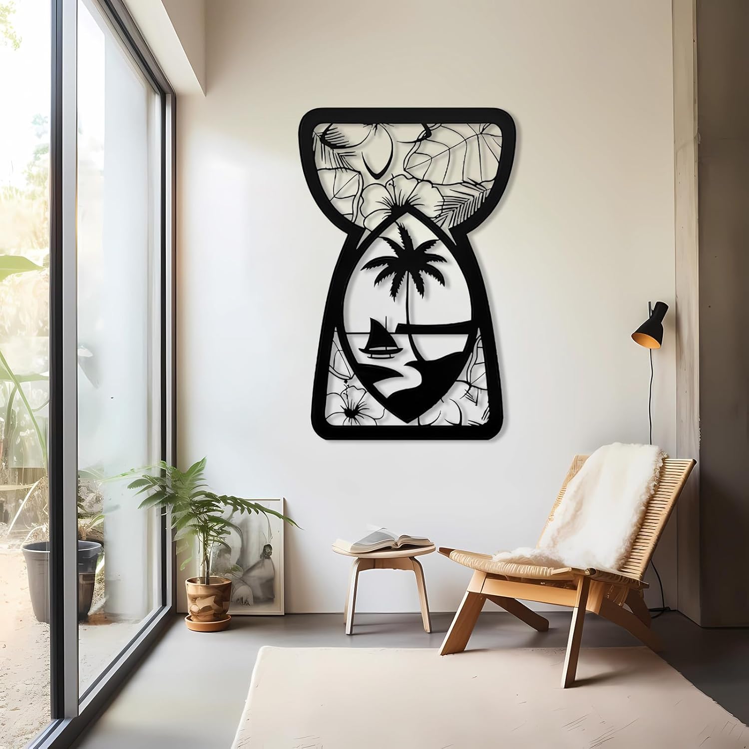 Latte Stone Metal Wall Decor, Leaf Wall Decor, Guam Floral Wall Decor, Metal Wall Art, Chamorro Wall Art, Latte Stone Metal Sign, Nature Wall Art, Metal Coastal Wall Decor, Home Decor (15"x24"|39x60cm, Black)