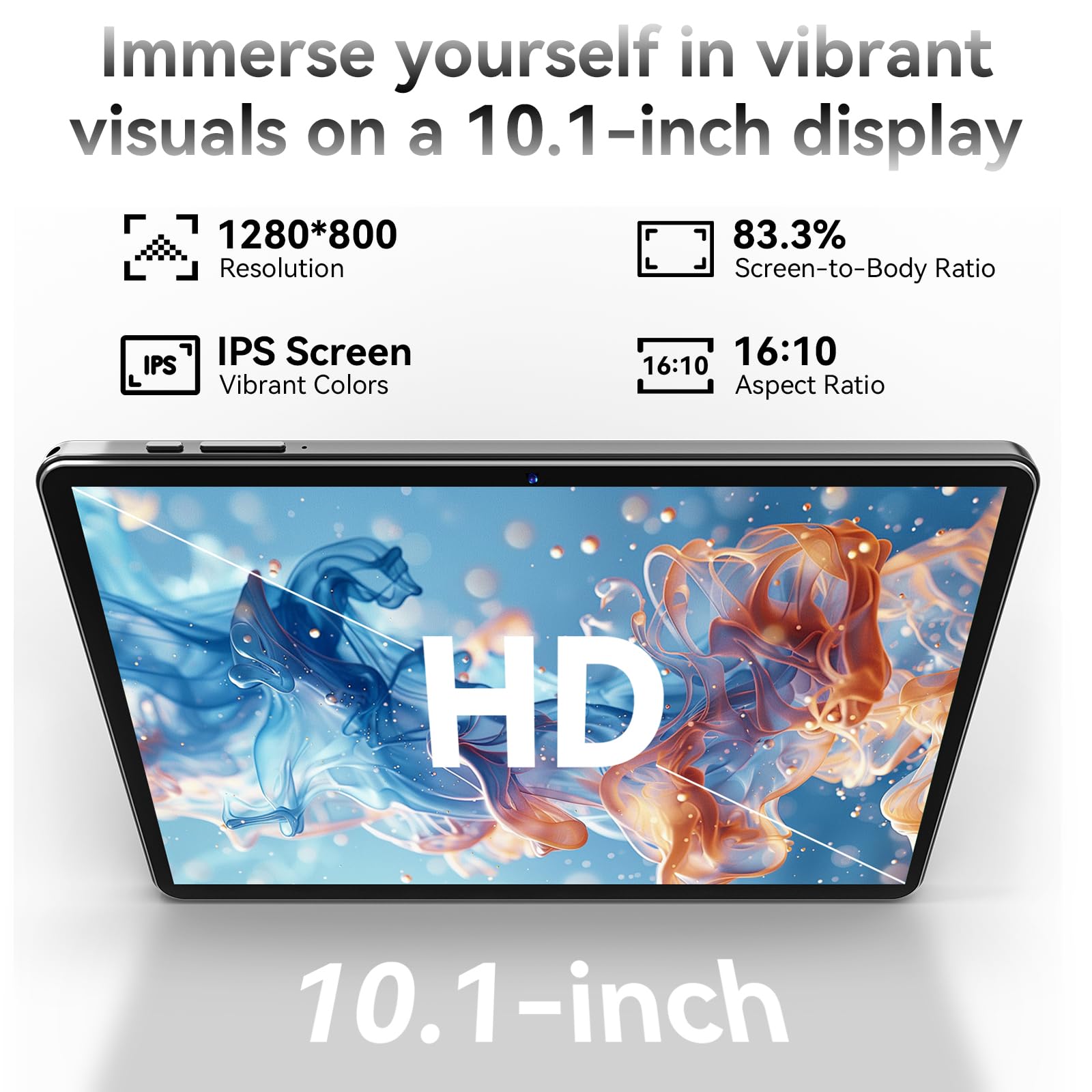 Tablet 10 Pulgadas Android 15 Negro, 6GB RAM (hasta 18GB con expansión) 128GB, Octa-Core T30, Pantalla IPS 1280x800, Batería 6000mAh, WiFi Dual, GPS, Desbloqueo Facial, Bluetooth, USB-C, TF hasta 1TB