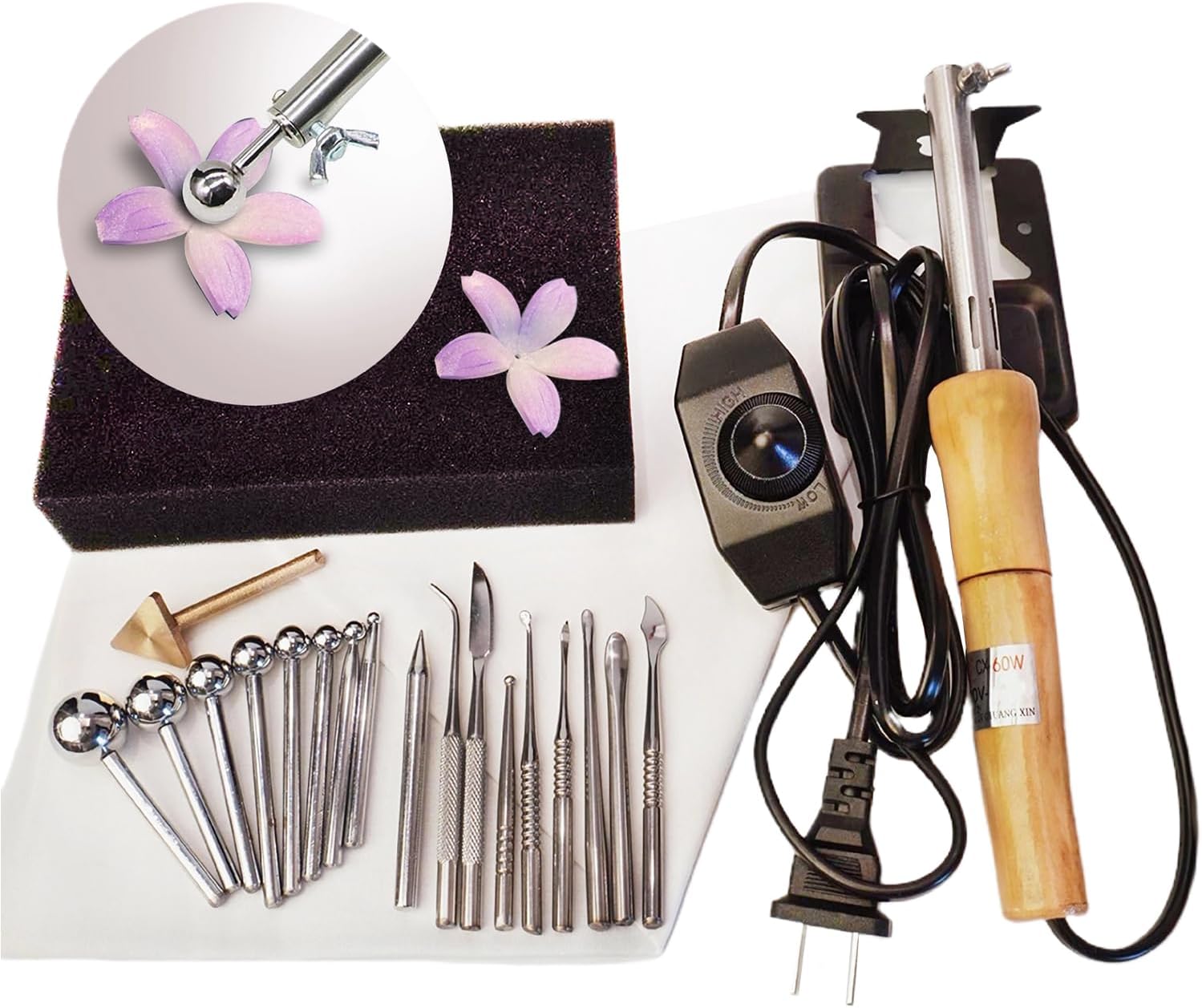 Flower Making Kit, Electric Fabric Flower Maker, Artificial Flower Ironing Machine with 18 Ironing Heads, Adjustable Temperature, Fake Flower Making Tools Kit 18 Heads