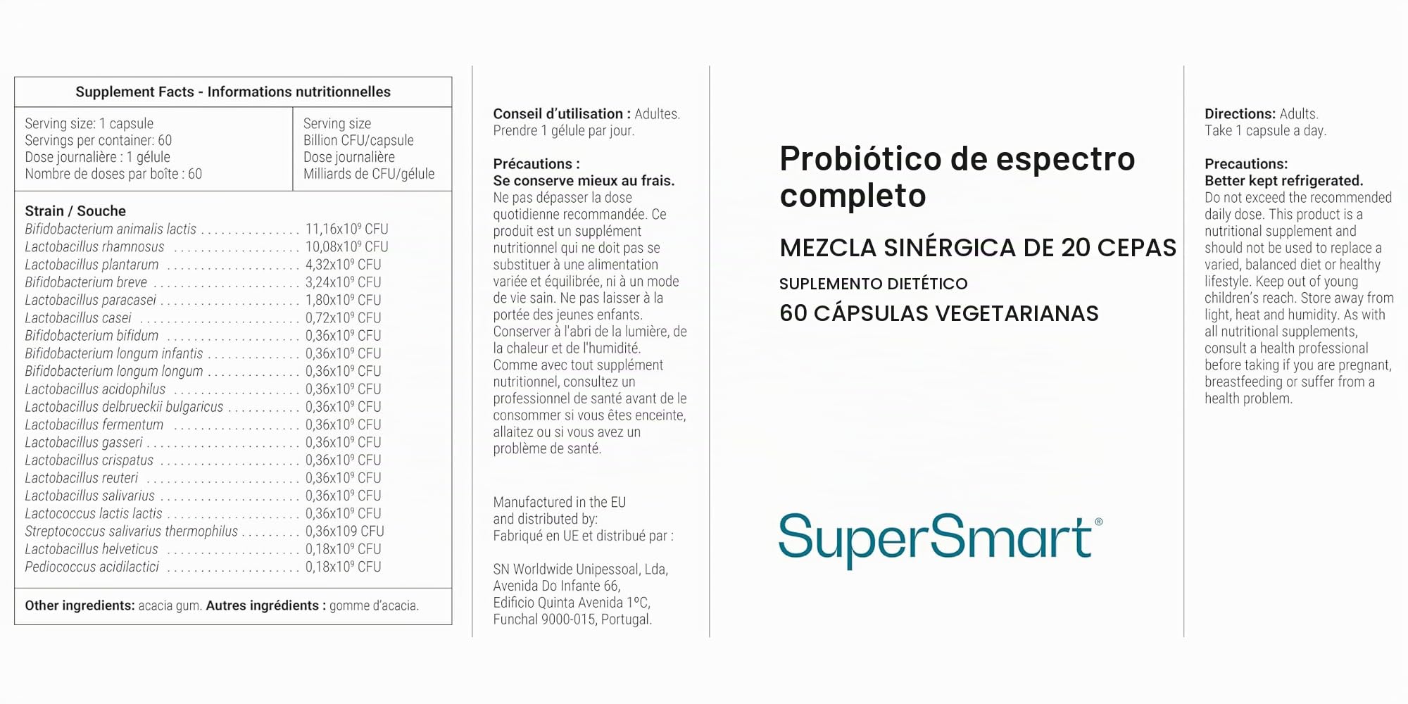 Full Spectrum Probiotic Formula - Sistema Digestivo - Vegano - SuperSmart | La Sinergía de Probióticos Definitiva - Ayuda a Proteger el Sistema Digestivo - Refuerza el Sistema Inmunológico