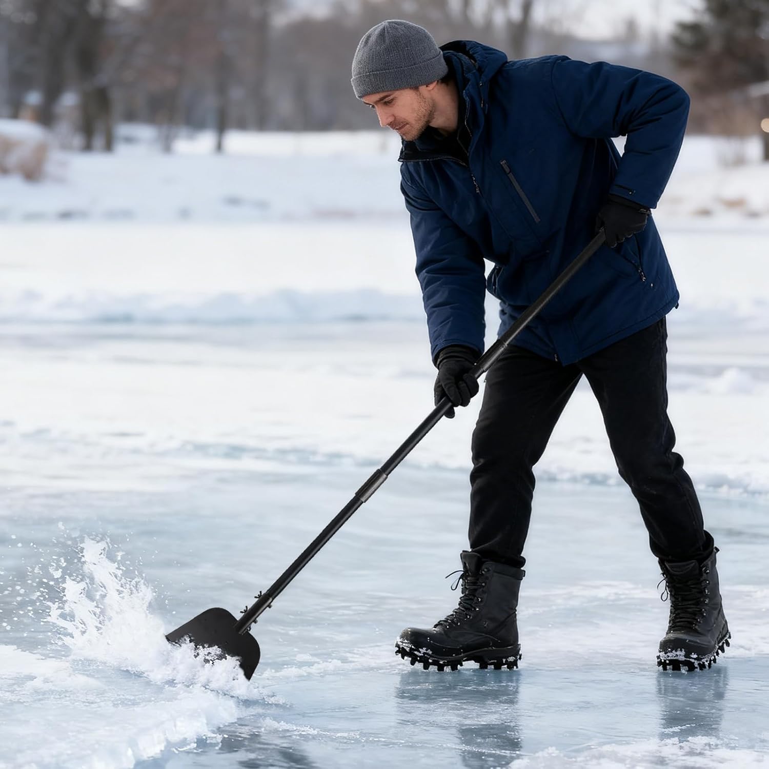 Flat Shovel, Ice Scraper & Ice Chopper, 54 Inch Garden Cleaning Scraper with Adjustable Handle, Heavy Duty Snow Shovel Tool for Driveway Sidewalk Road Outdoor Cleaning
