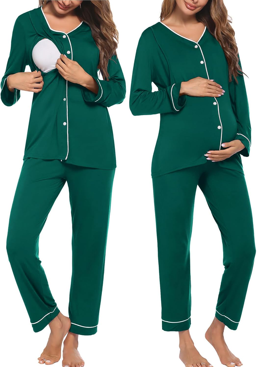 Ekouaer Maternity Pajama Set Button Down Nursing Pajamas Long Sleeve Breastfeeding Loungewear with Adjustable Pants