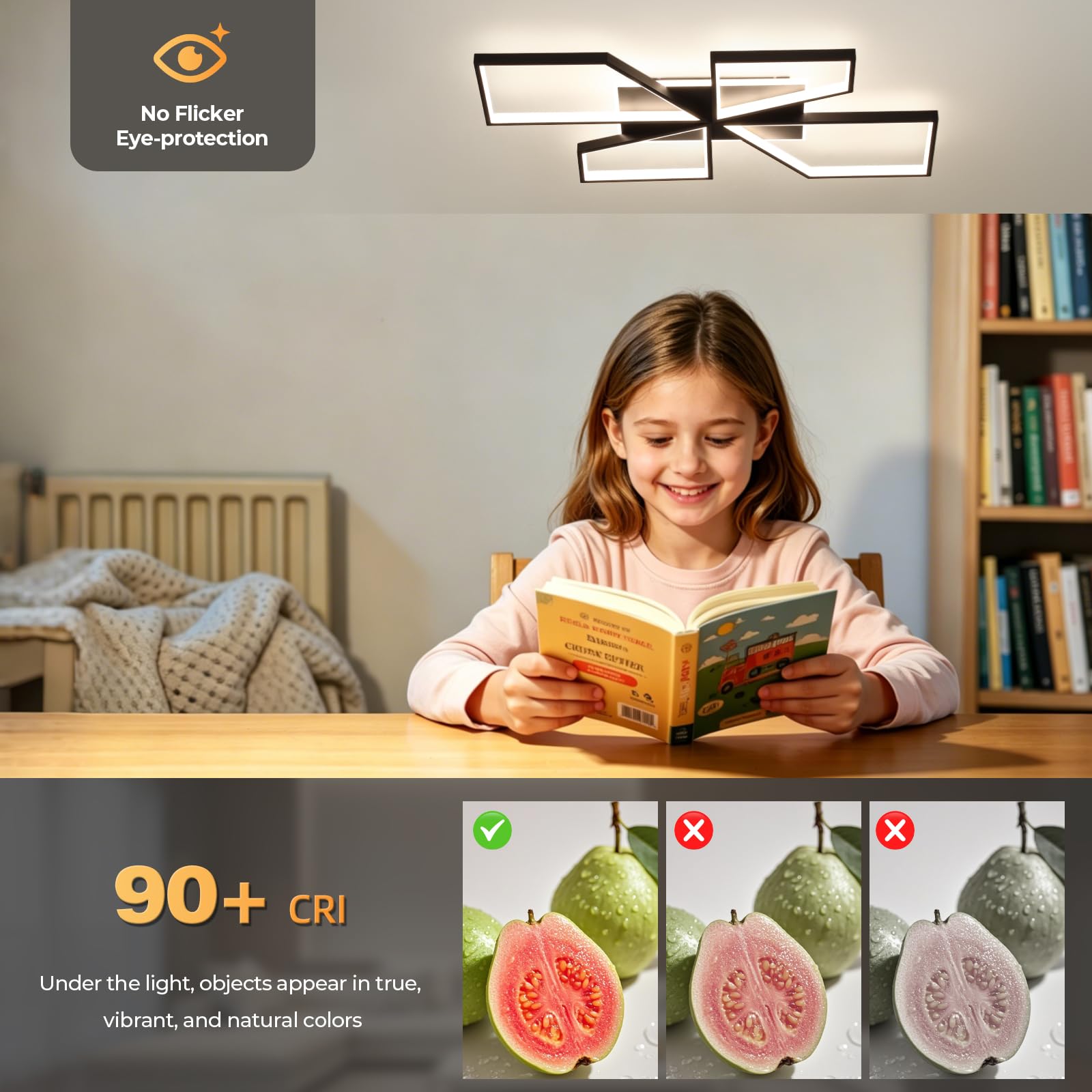 OTREN Lámpara de techo LED para salón con mando a distancia y aplicación