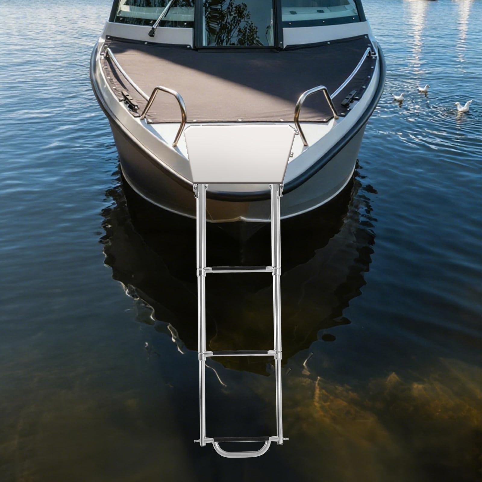 Scaletta pieghevole in acciaio inox, 3 gradini, scaletta da bagno, pieghevole, con pedali stabili, 300 kg, per motoscafo, yacht, barche da tempo