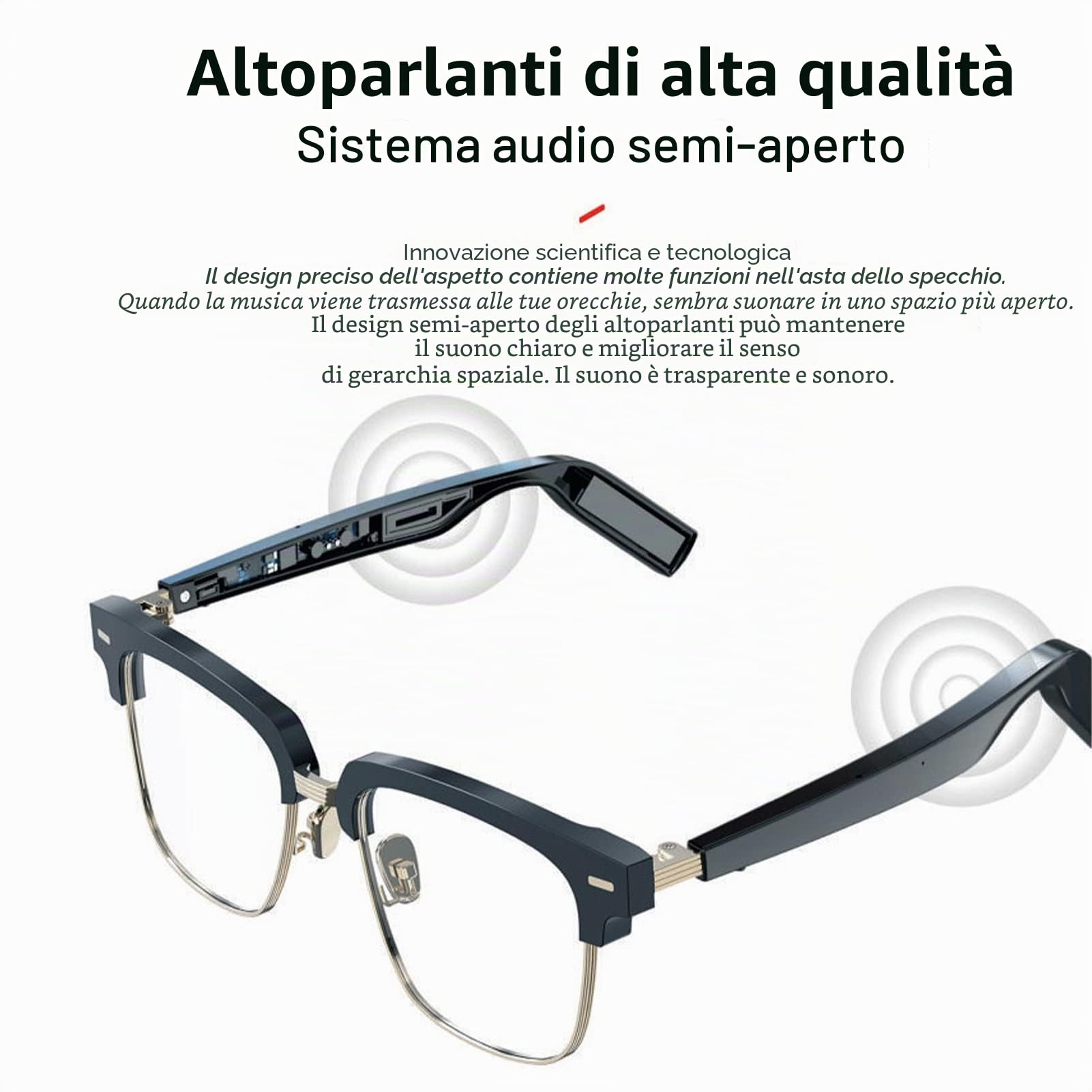 Occhiali Intelligenti Occhiali Bluetooth Senza Fili, Occhiali da Musica con Orecchie Aperte per Chiamare Ascoltare Musica Occhiali da Sole con Audio Wireless Connetti Telefoni Cellulari e Tablet