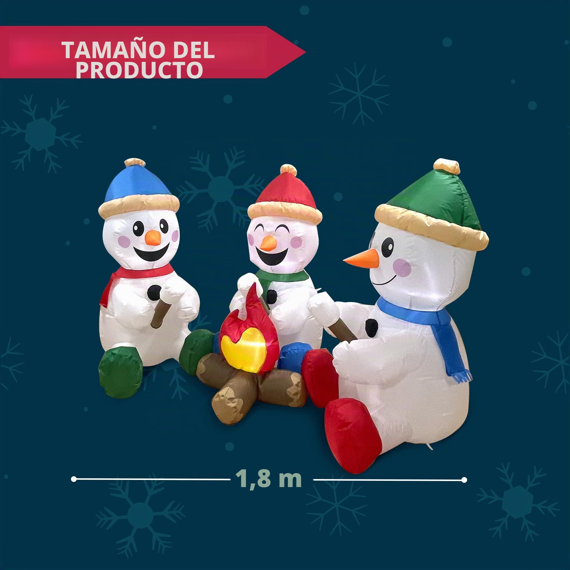 Joiedomi - Muñeco de Nieve Inflable de Navidad de 6 pies de Largo con fogata, Paquete de 3 muñecos de Nieve pequeños con LED incorporados, decoración navideña Inflable para Patio