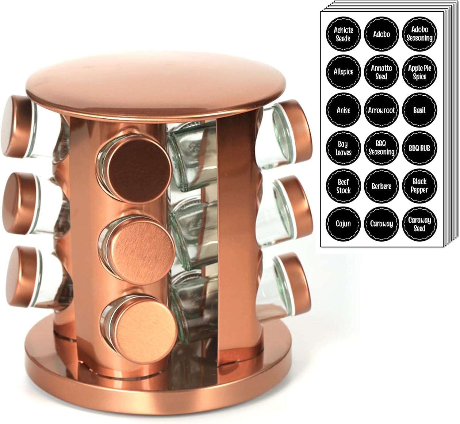 Pure Vie 回転式スパイスボトルダー 12個セット スパイスホルダー 調味料スタンド スパイスラック スパイス収納 調味料ケース 透明 調味料ボックス ラック調味料入れ おしゃれ 薬味 塩 コショウ入れタワー ステンレス 調味料置き 卓上スタンド 大容量 キッチン用 省