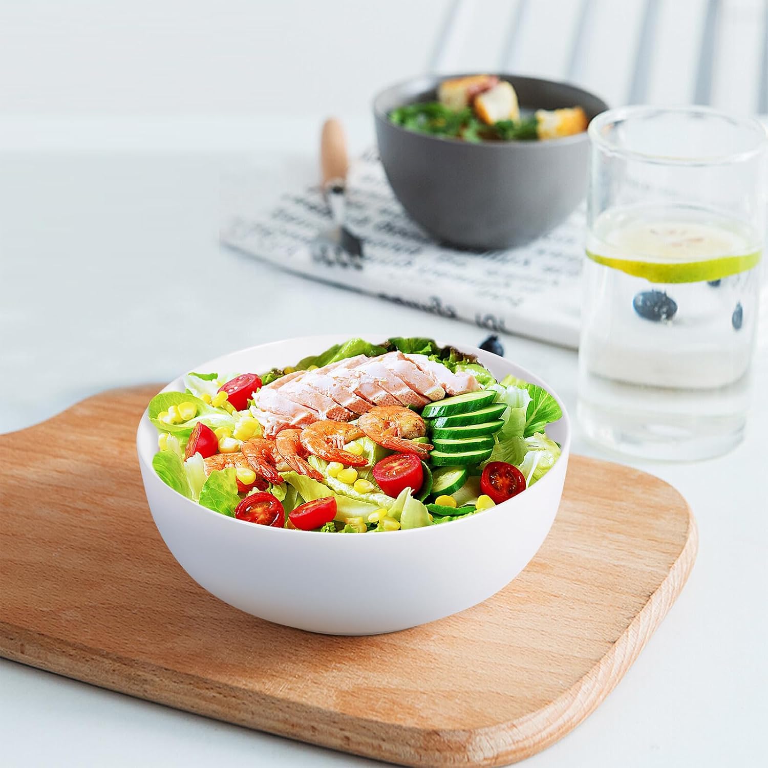 LinTimes 8" Serving Bowls, 64 Oz Ceramic Soup Bowls Set of 3 for Kitchen, Porcelain Mixing Bowls for Soup Salad Cereal Oatmeal Fruit Rice, Dishwasher & Microwave Safe