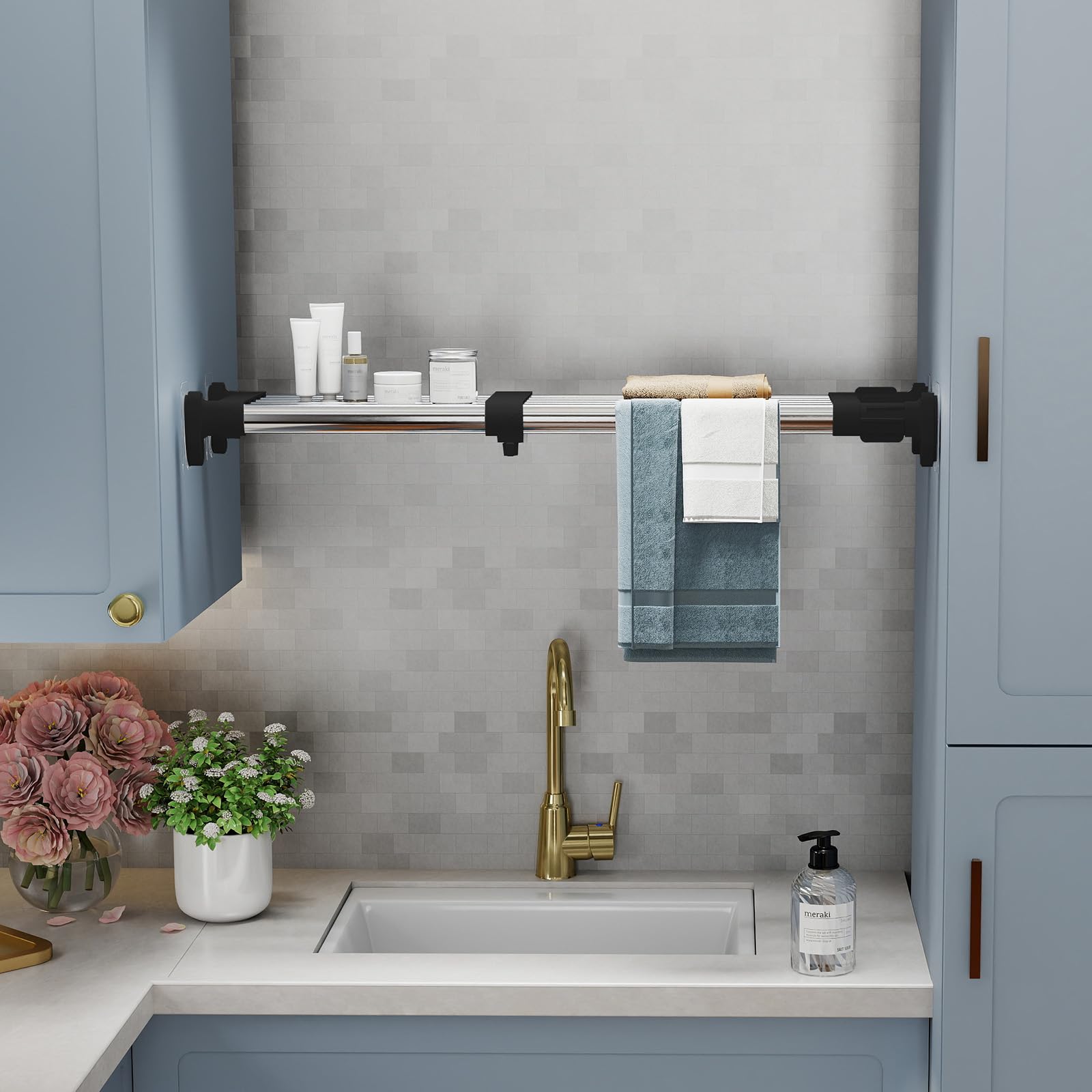 BAOYOUNI Étagère de Placard Telescopique en Métal Etagere de Rangement Réglable sans Perçage Organiseurs de Armoire Separateur Stockage Rack pour Cuisine, Salle de Bain, Chambre 60-100cm, Noir