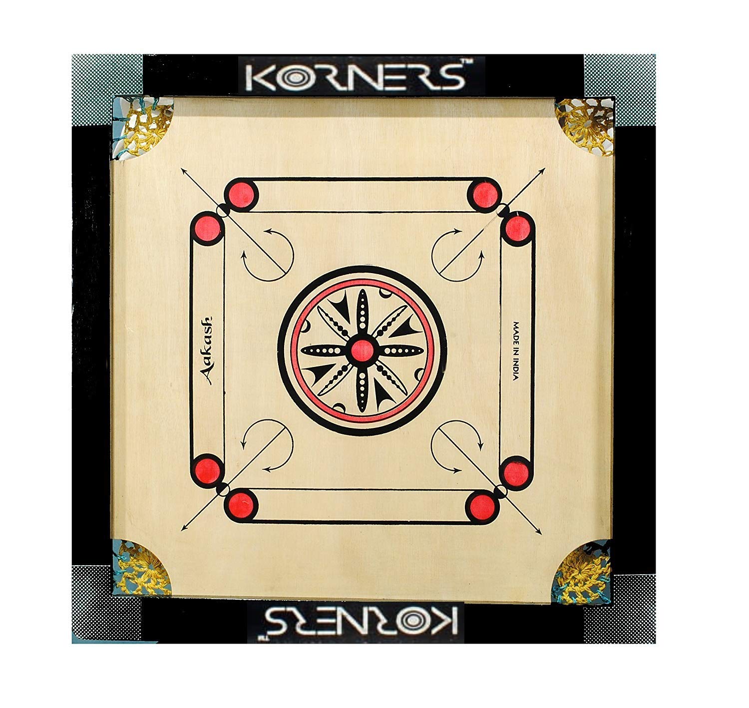 KORNERS Cut Pocket Carrom Board Set of Coins Striker and Carrom Powder (Small 20 Inches)