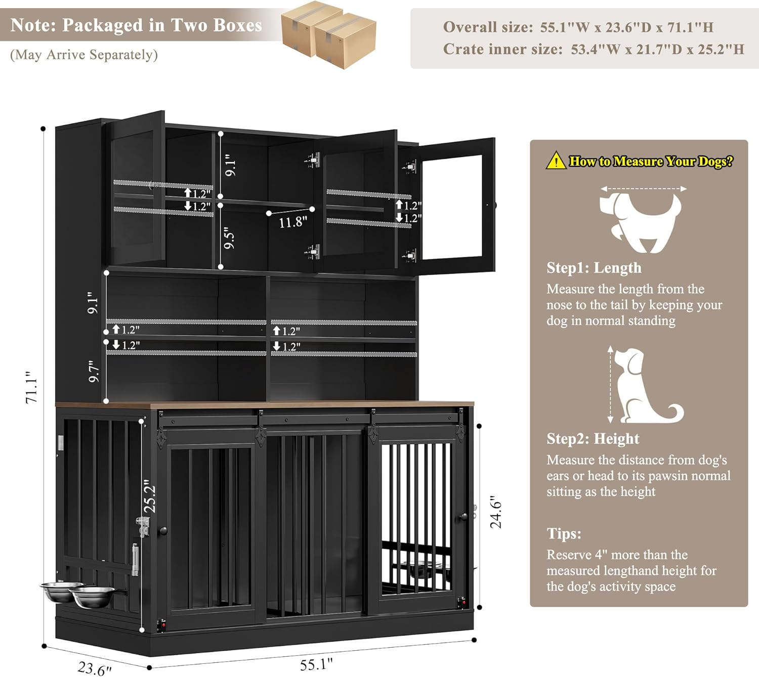 Stylish & Functional: The HOSTACK 71" Tall Dog Crate for Dual Canine Comfort