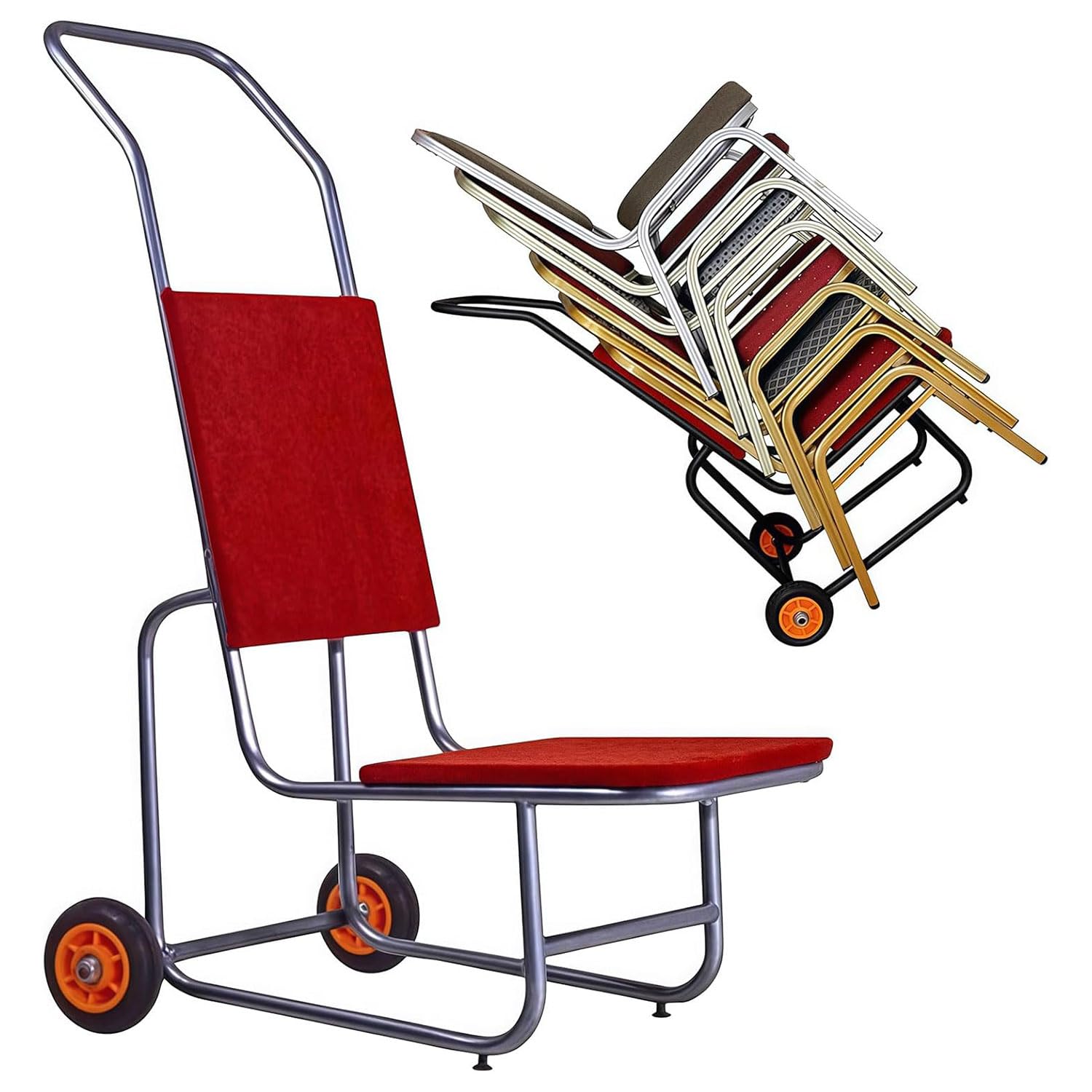 Carrello Porta sedie impilabile, Carrello Portatile in Ferro, può Contenere Fino a 10 sedie, Ideale per Eventi, Hotel e stoccaggio.