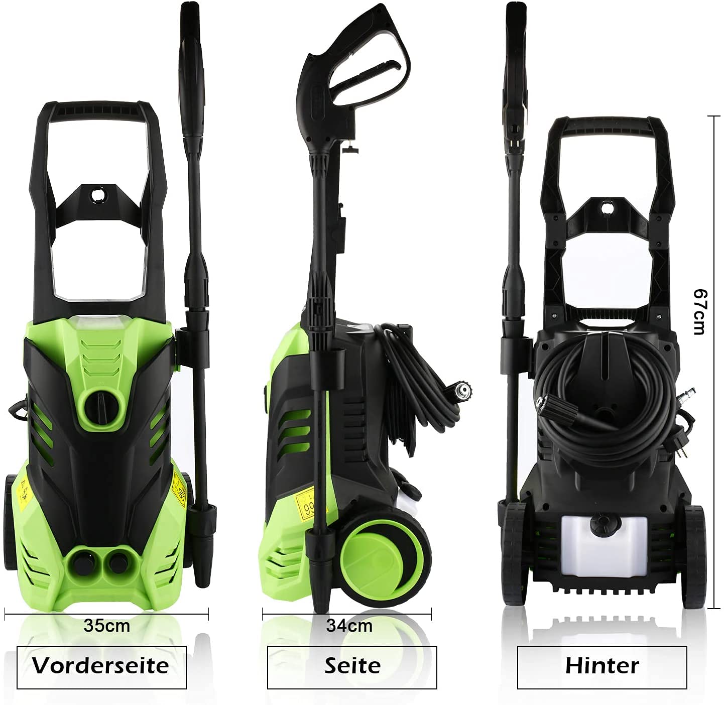 COOCHEER Hidrolimpiadora de Alta presión,2000W,150Bars,450L/H,Limpiadoras Alta presión con 1000ml depósito para detergente,5m Manguera,para Coche, Jardín, Herramientas