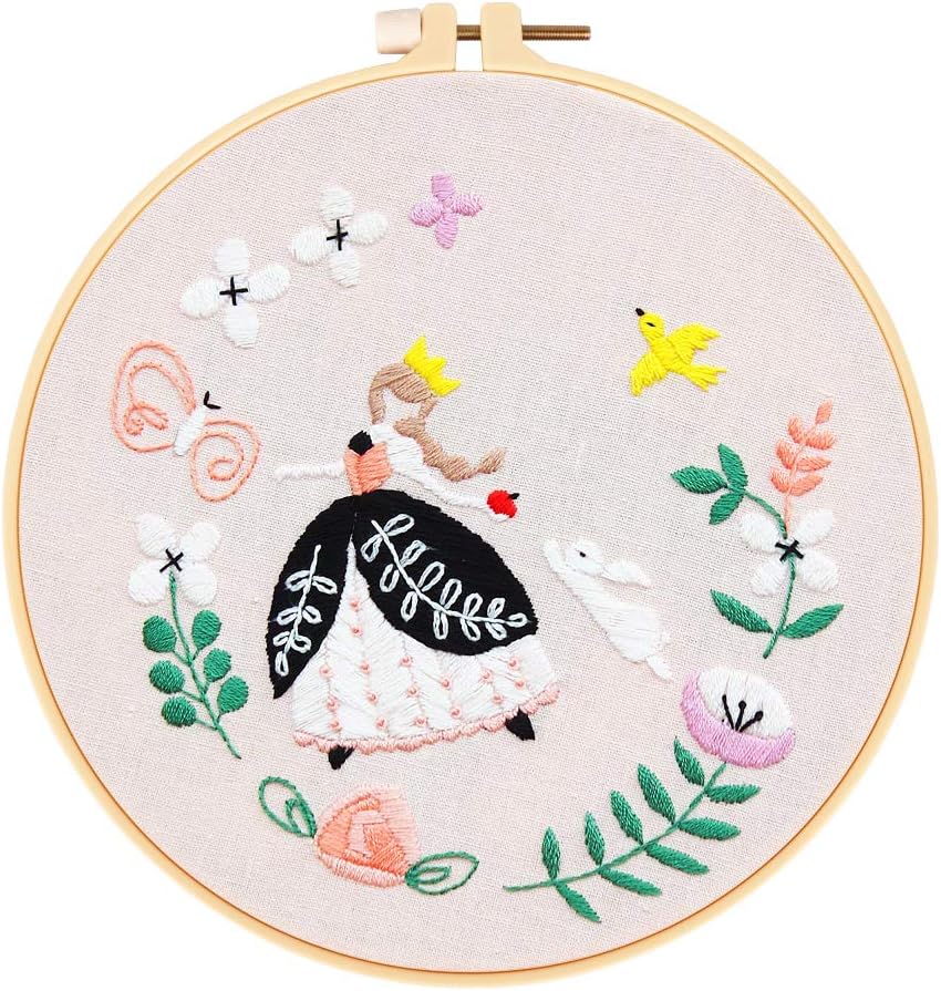 Embroidery Starter Kit with Pattern and Instructions, 3 Sets Cross Stitch Kit Include Embroidery Clothes with Plants Flowers Pattern, 1 Embroidery Hoops, Color Threads and Tools (Unicorn)