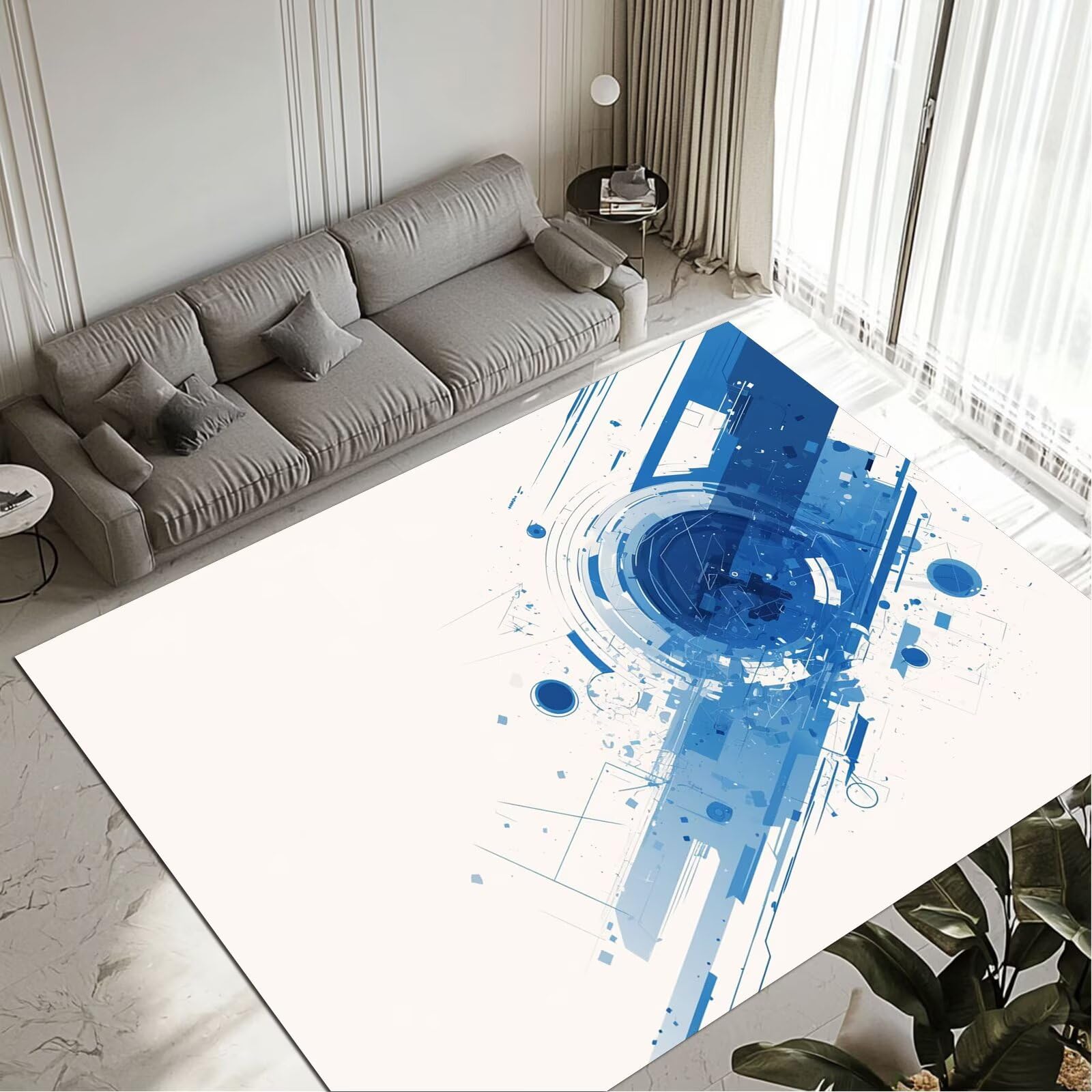 Tapis de salon lavable et imperméable 140x200 cm avec dossier antidérapant Lines