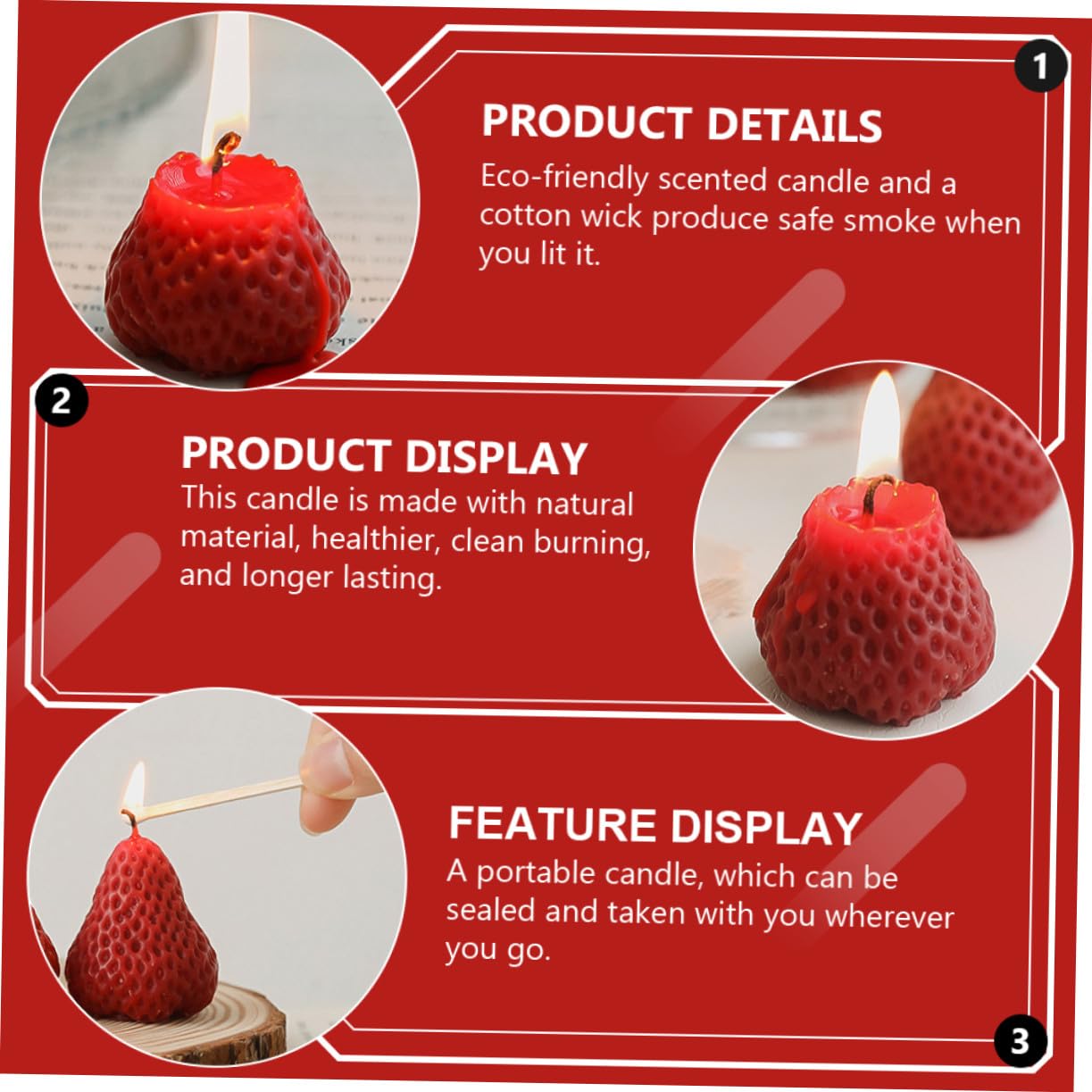 Velas Aromáticas de Fresa 8 Piezas en Parafina Rojas | Forma de Fresa, Estilo Creativo y Atractivo, Pack para Hotel E Iglesia, Adecuado para Navidad