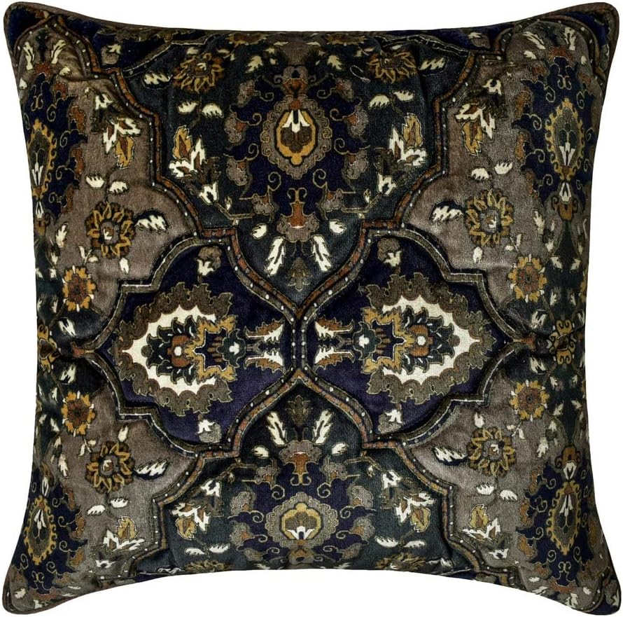 The HomeCentric Decorative Blue Pack of 2, 16"x16" (40x40 cm) Throw Pillows, Velvet Quilted & Velvet Printed Throw Pillows for Couch, Abstract Contemporary Style - Kalonice