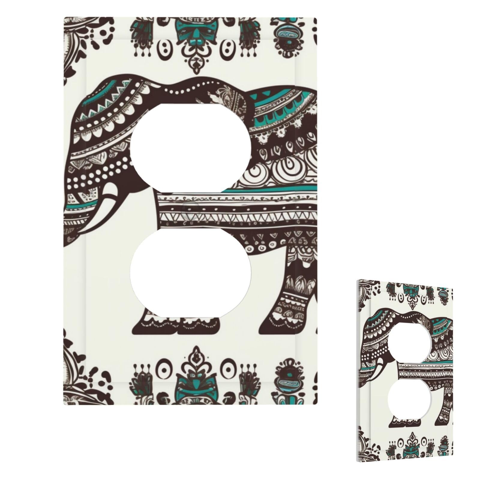 Bohemian Elephant Pattern Wall Plate Cover Modern Decorative 1 Gang Light Switch Cover Unbreakable Receptacle Outlet Covers For Living Room Bedroom Home Decor Duplex
