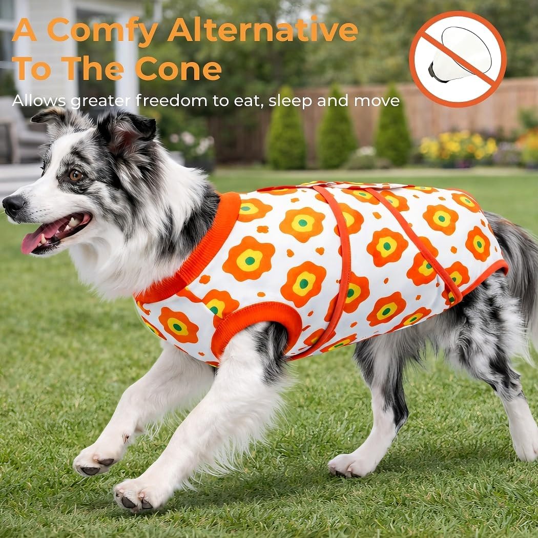Soft Dog Surgery Recovery Suit for Female/Male Spay/Neuter, Bandana Set Included, E-Collar Cone Alternative, Large Dogs Onesie Full Body Surgical Suits After Spayed Neutered, Medical Pet Bodysuit, L