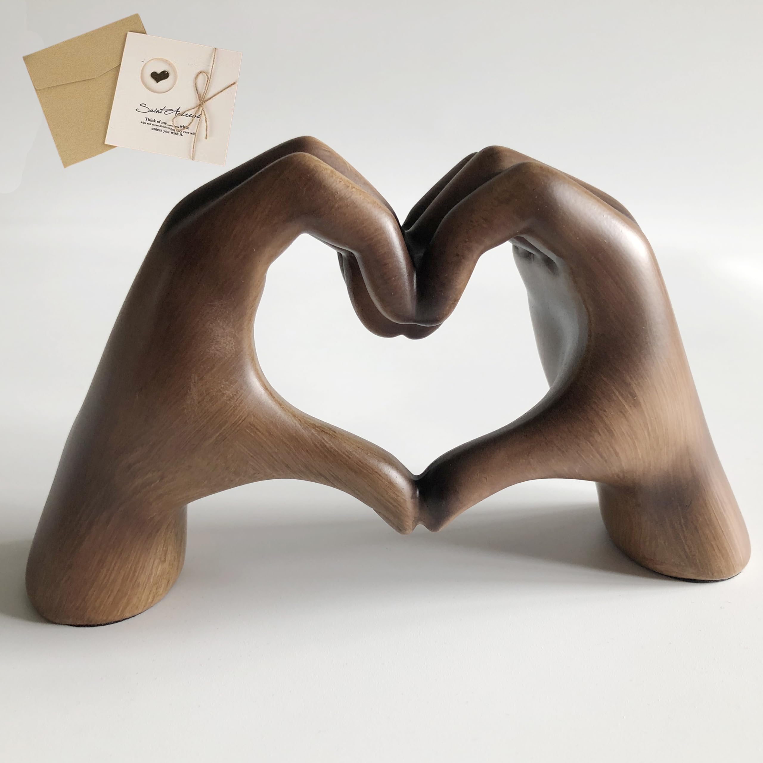 YDLGJMCZ Sculpture de mains en forme de cœur en bois, sculptures à la main, statue d'amour en résine, décoration pour la maison, le salon, le bureau
