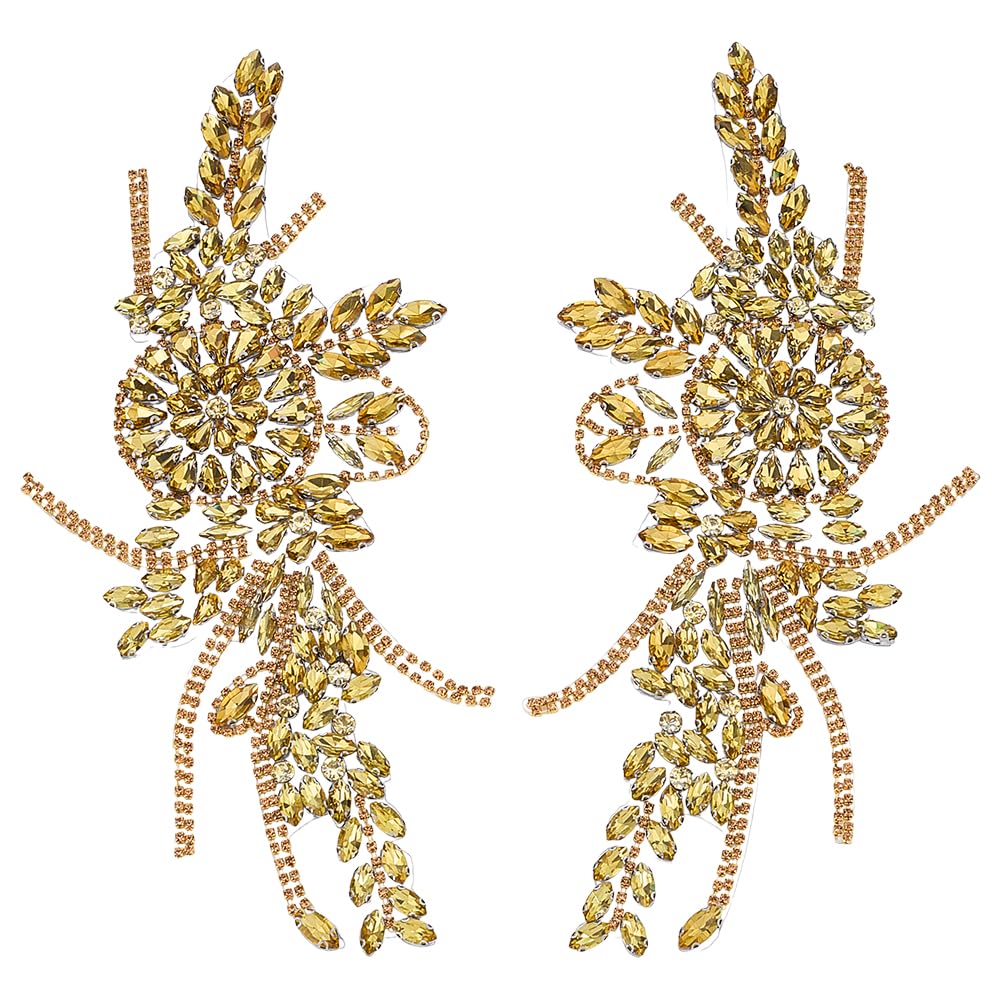 FINGERINSPIRE 2 Pz Confezione di Toppe Termoadesive con Strass 262x120x5mm Toppe con Perline e Design Ad Artiglio Abbellimento Floreale con Strass in Argento e Oro per Velo da Sposa, Abiti Formali