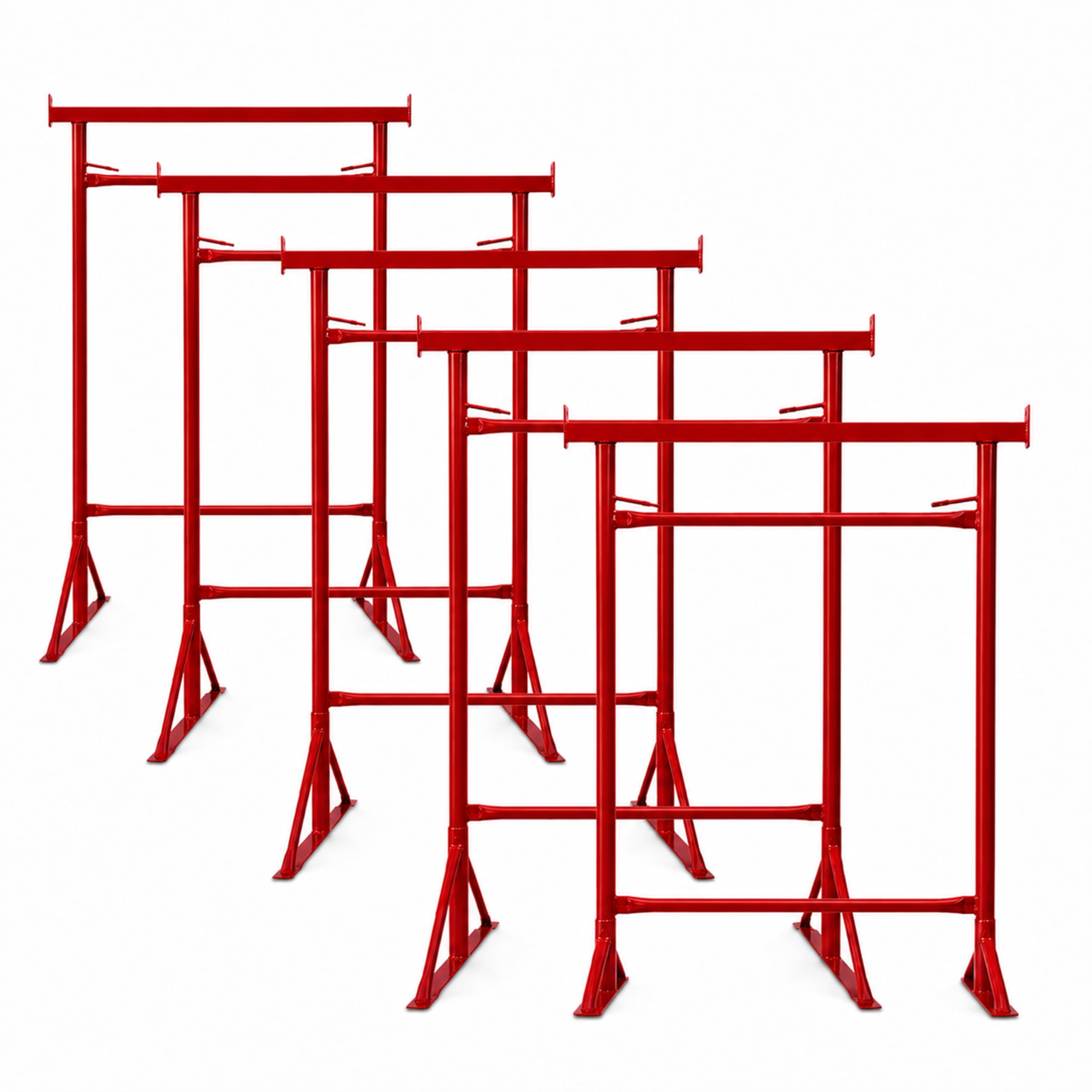 Mighty Products Red 5X Size.4 Adjustable Steel Trestle Stands 1.32M-2.22M, Heavy Duty Folding Sawhorse Workbench Support Frame For Woodworking Construction Garage