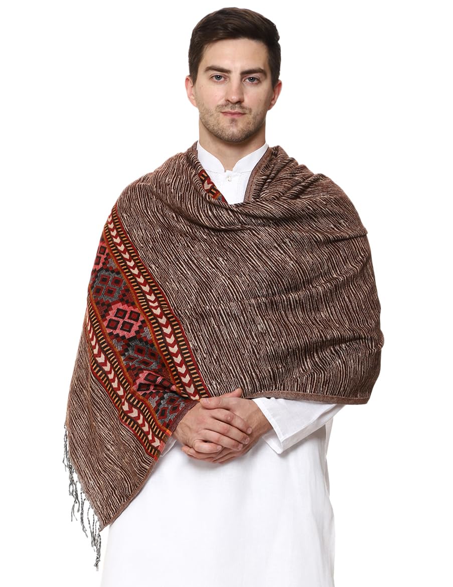 Men's Kullu Border Woven Cashmilon Wool Gents Shawls, Muffler, Stoles for Men, 100cm x 200cm-image-17
