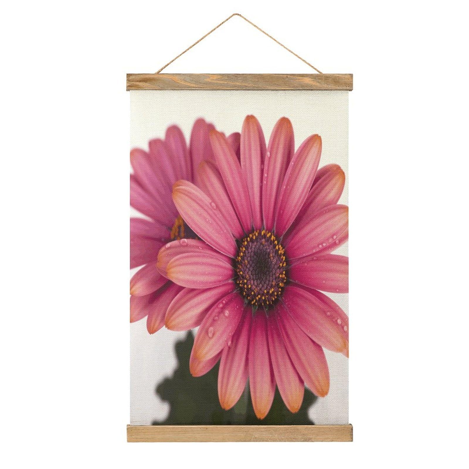 FekiLoot Pink Daisy Flower Wall Art Poster Hanger Frame Linen Wall Art Decor Vintage Hanging Poster Hanging Wall Decor Rustic Retro Wall Art Print for Living Room Decor 20.4 X 13.1Inches