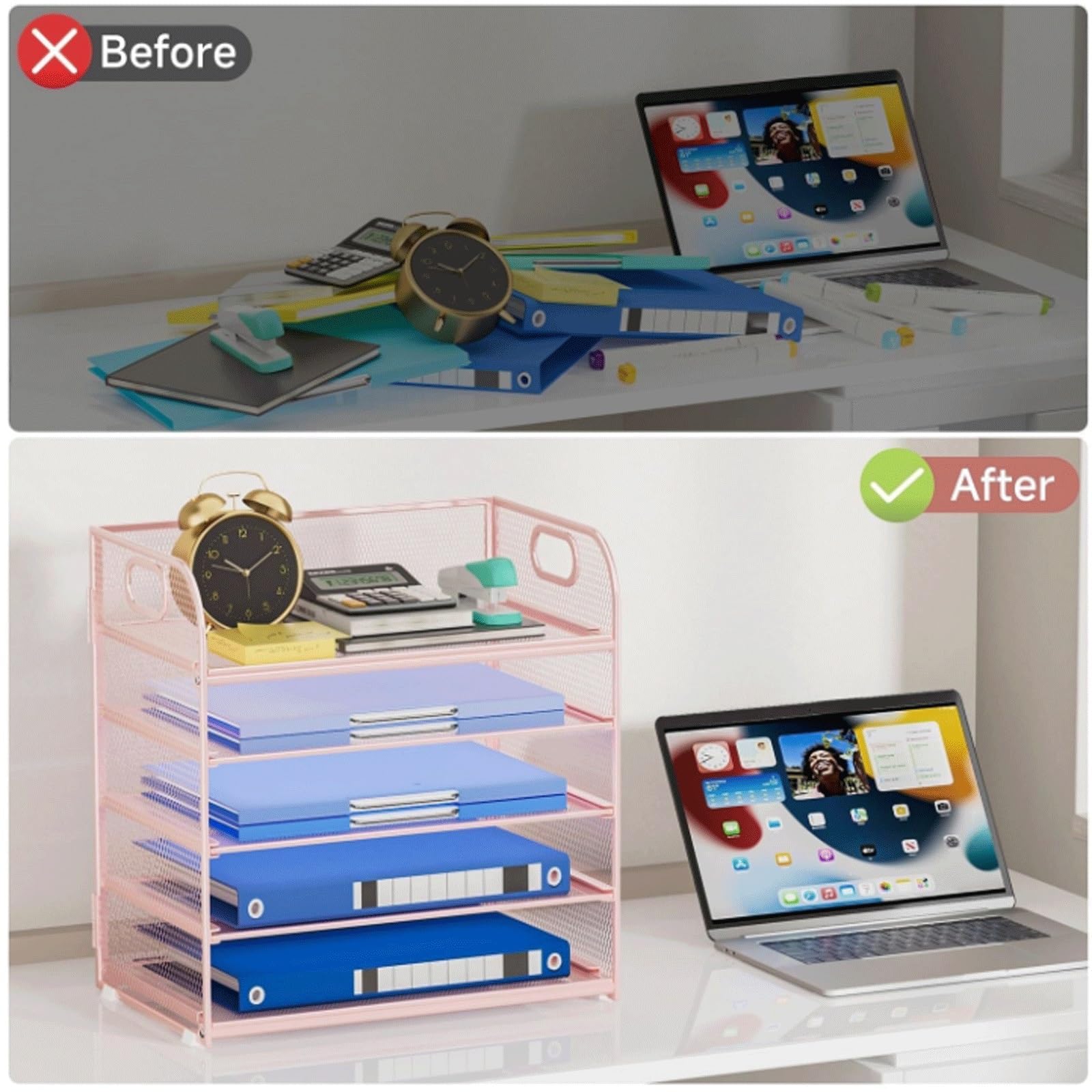 Organizador de escritorio de malla, Organizador de Bandeja de Archivos, Carpetas A4, Cartas, Papel, Bandeja organizadora de Escritorio de Metal(Blue,5-tier)