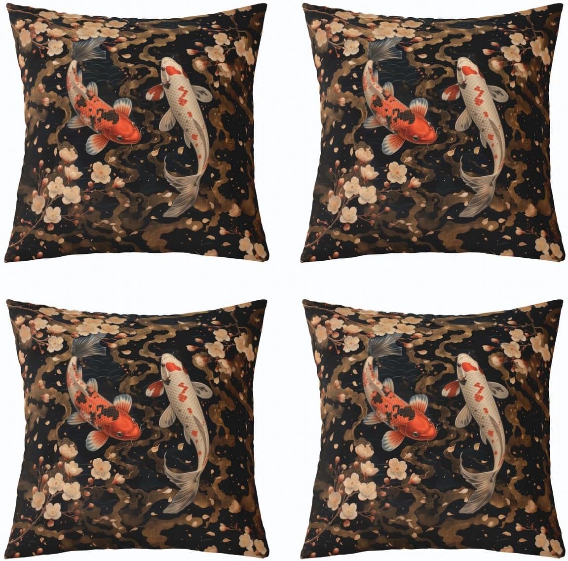 Erosebridal Koi Fish Throw Pillow Covers Cherry Blossom Pillow Covers 18X18 Apanese Style Ukiyoe Cushion Covers Oriental Exotic Carp Decorative Pillow Covers Vintage Retro Bedroom Decor 4Pcs