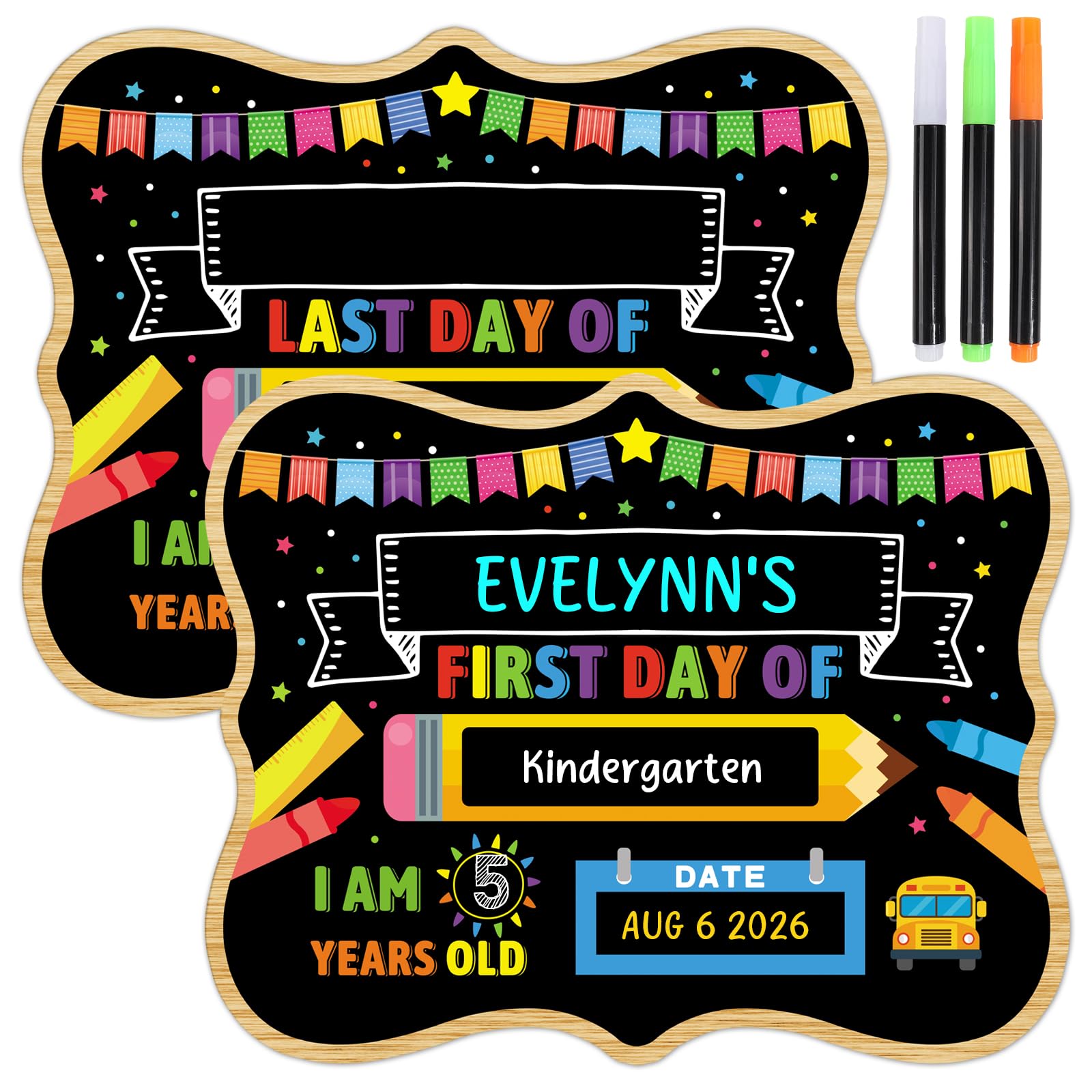 JUESMOS First & Last Day of School Chalkboard Sign 9.4"x11.8" Back to School Board Sign for Kids Reusable Board Signs for 1st Day of Kindergarten Preschool Gifts for Kids Children Photo Props Signs