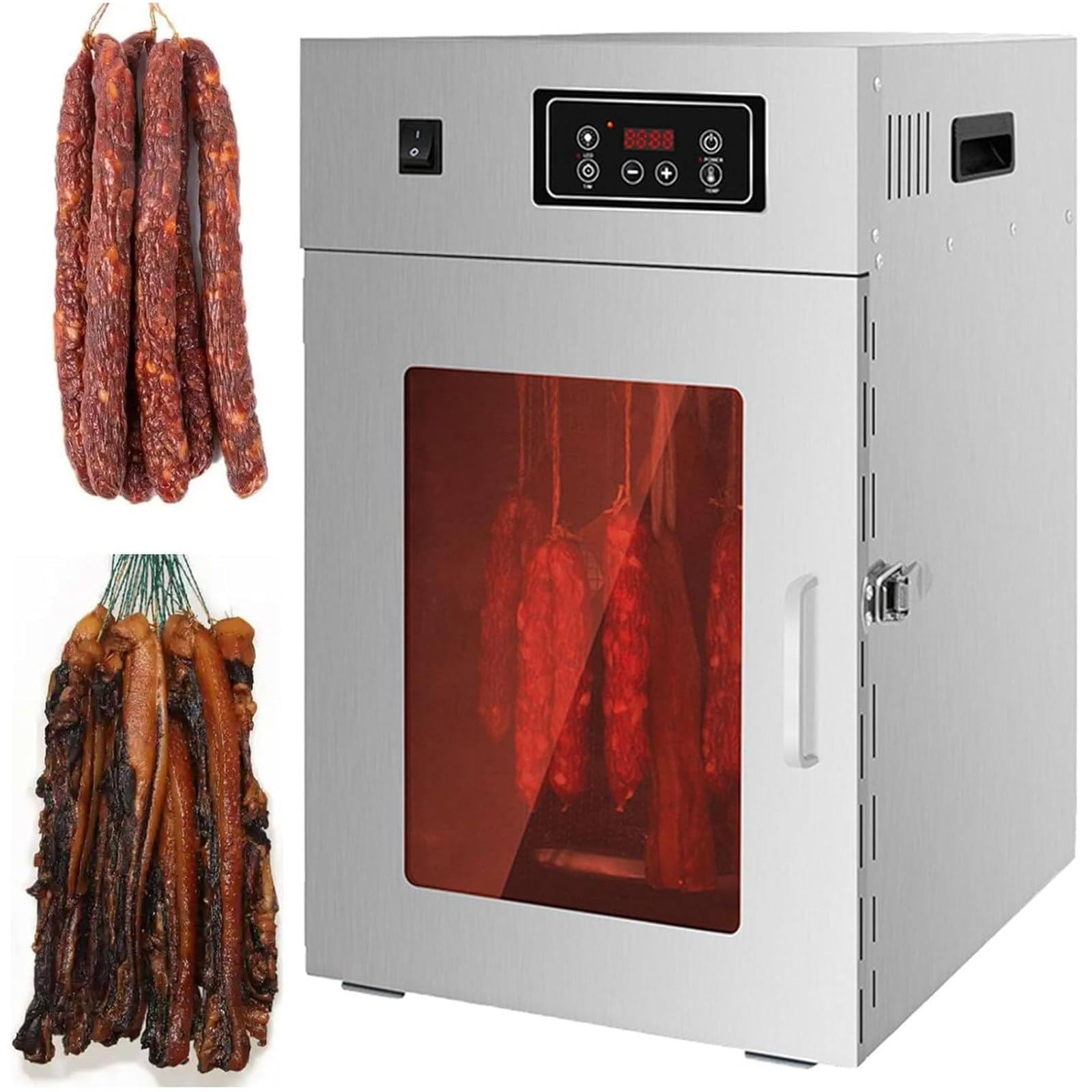 ZenSeFarin Stainless Steel Biltong Box Food Dehydrator And Drying Cabinet Large 7.5kg/15kg,14 Hanging Rods,800w Food Dehydrator For Jerky,Adjustable 95-194°F Temperature Control,Low Noise 7.5kg