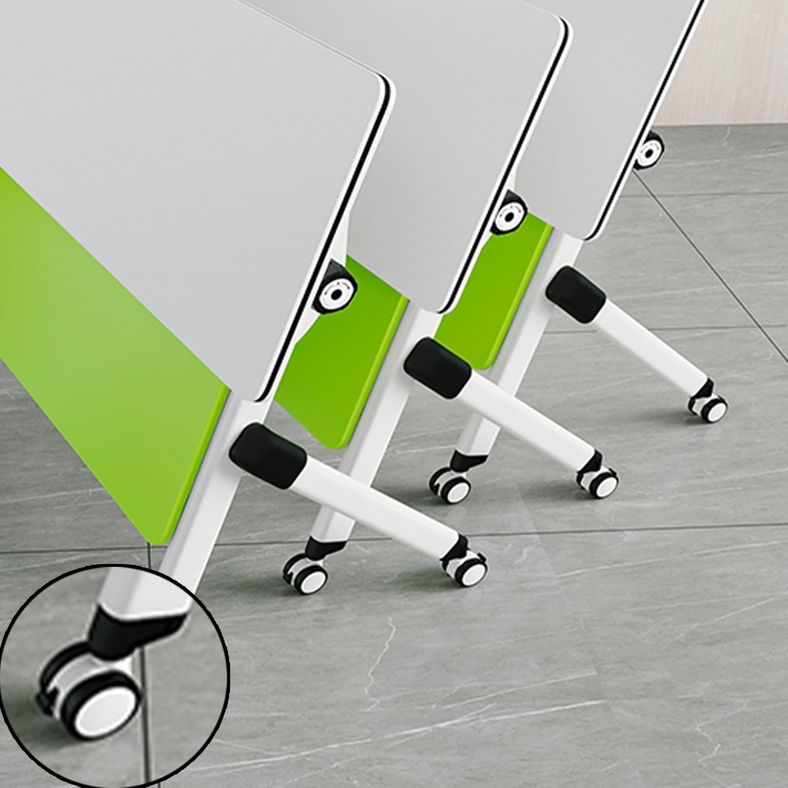 Tavolo da conferenza pieghevole con ruote, portatile, per sala riunioni e formazione, salvaspazio, per ufficio, classe, con deflettori e contenitore (120 x 40 cm)