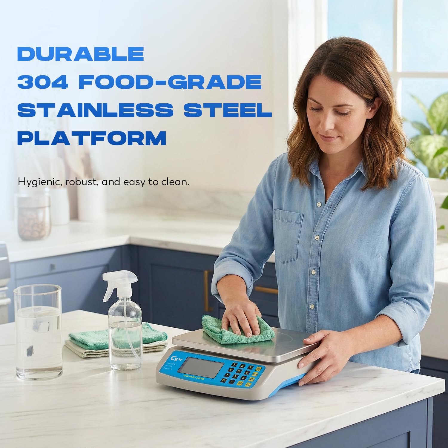 CGOLDENWALL Gewerbliche Küchenwaage 30kg/1g mit Edelstahl-Plattform | Kommerzielle Preisberechnungs- und Zählwaage, KG/LB/OZ, LCD-Display & AC/DC-Strom, für Gastronomie, Bäckerei und Haushalt