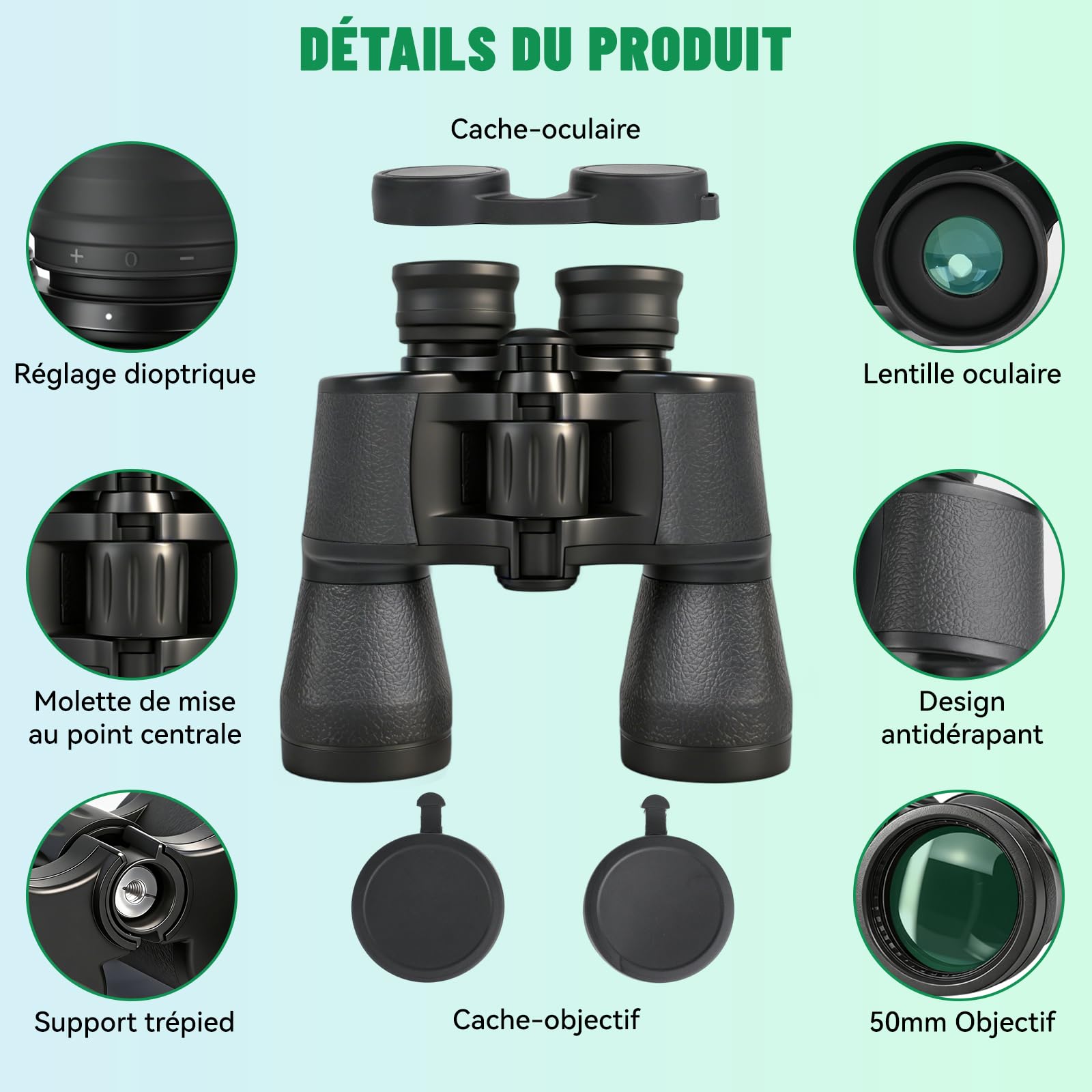 7x50 Jumelles Adultes Portable pour Observation des Oiseaux | Jumelles compactes avec Sac de Transport ,HD MC Lentille Porro Prism Bk7 pour Sports de Plein air et Aux Concerts