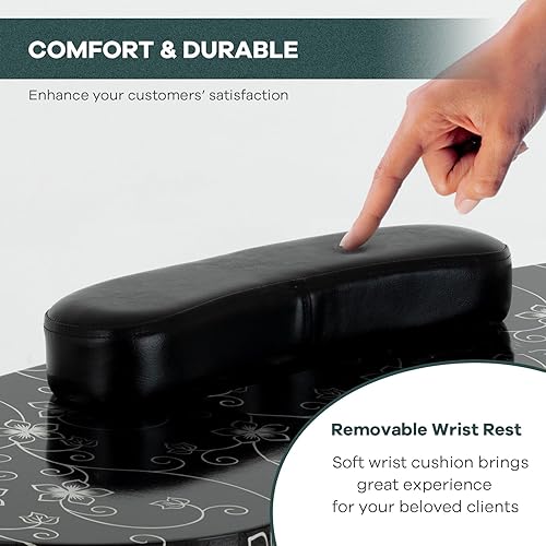 Miniatura 5 de WELLHUT - Mesa de manicura portátil con bolsa de transporte, estación de salón, escritorio de uñas plegable con cajón grande, reposamuñecas, ruedas