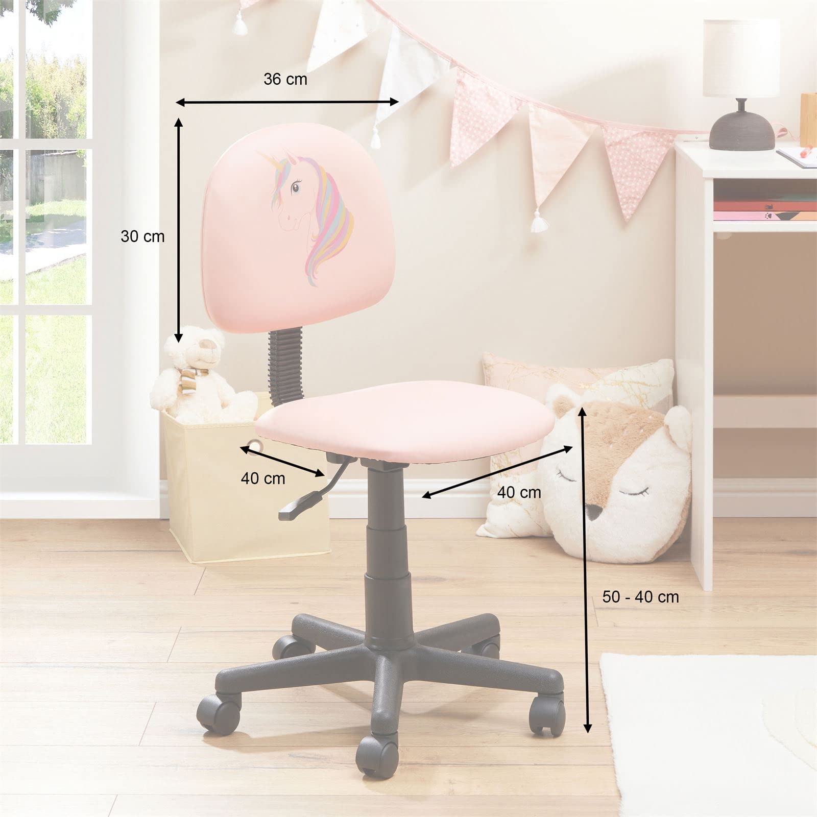 CARO-Möbel Draaistoel UNICORN Voor Kinderen - Wit Kunstleer, Hoogteverstelbaar Met Eenhoornmotief