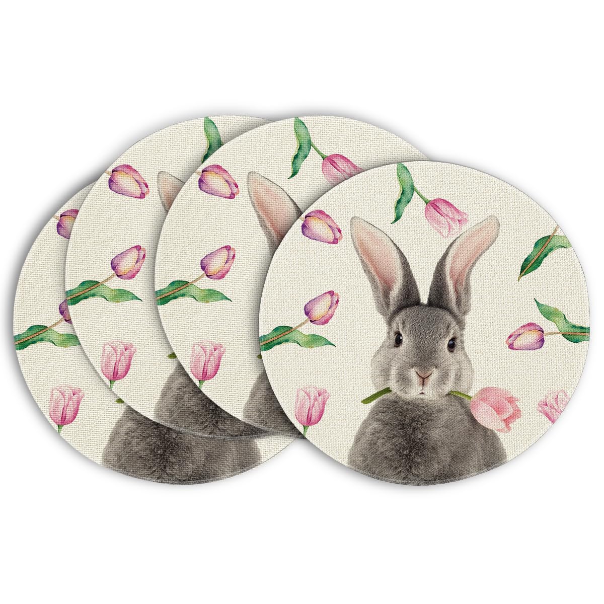 Artoid Mode Tulpe Hase Ostern 4er Set Platzsets, 37cm Saisonaler Frühling Küche Tisch Dekoration Drinnen Urlaub Party Dekor