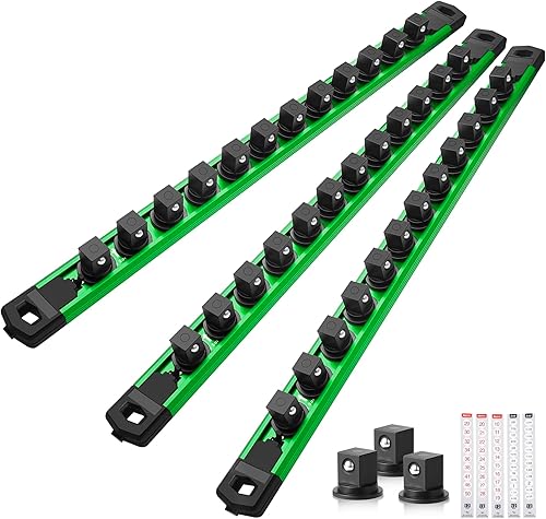 Miniatura 47 de Juego de organizador de enchufes magnéticos, 3 piezas de 1/2 pulgada 3/8 pulgadas 1/4 pulgadas de aleación de aluminio con 40 clips extraíbles Negro