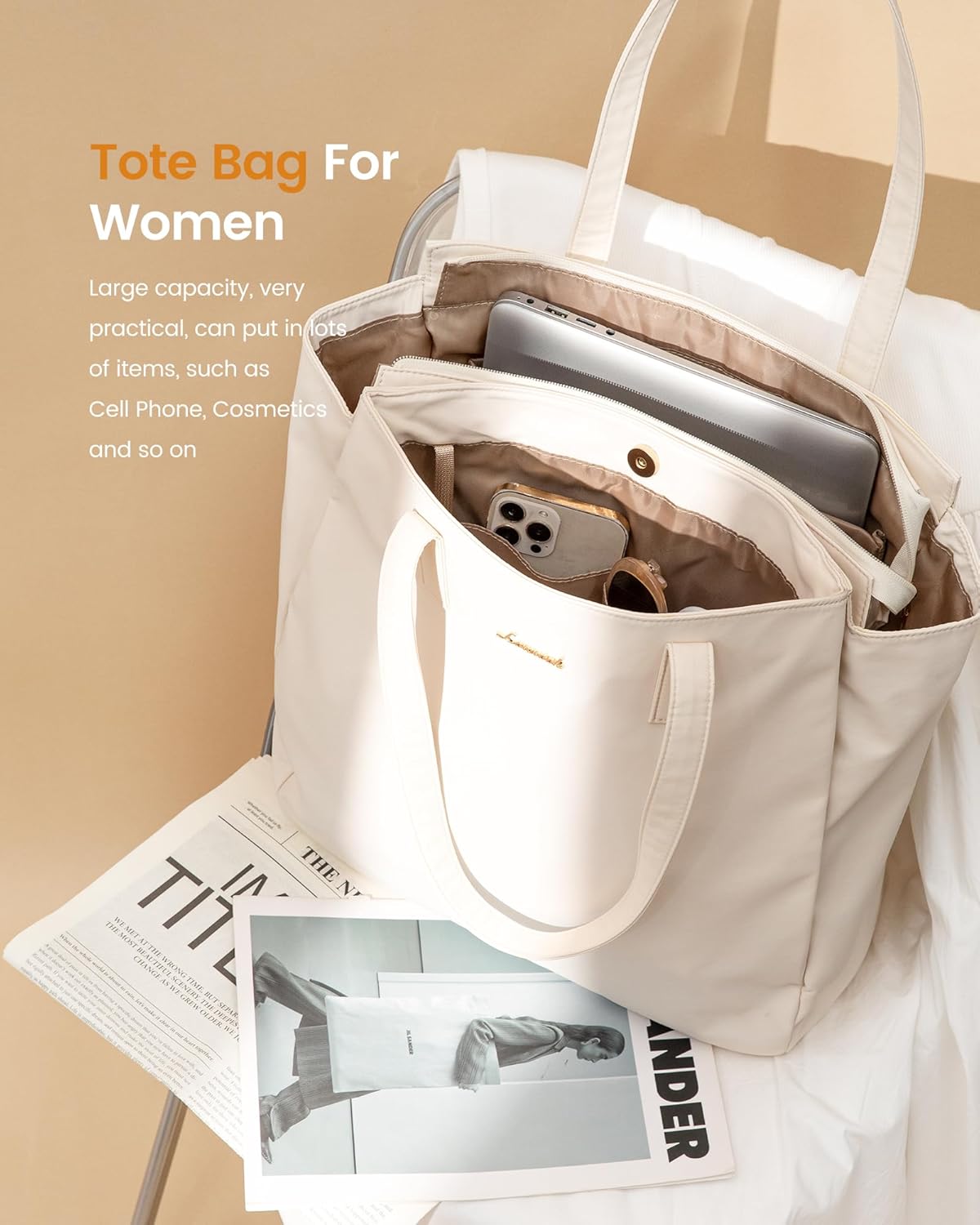 LOVEVOOK Tote Bag For Women, Travel Work Tote with Zipper Fits 14'' Laptop, Large Shoulder Handbag, Carry on Bag for Teacher Nurse Gym - Image 8