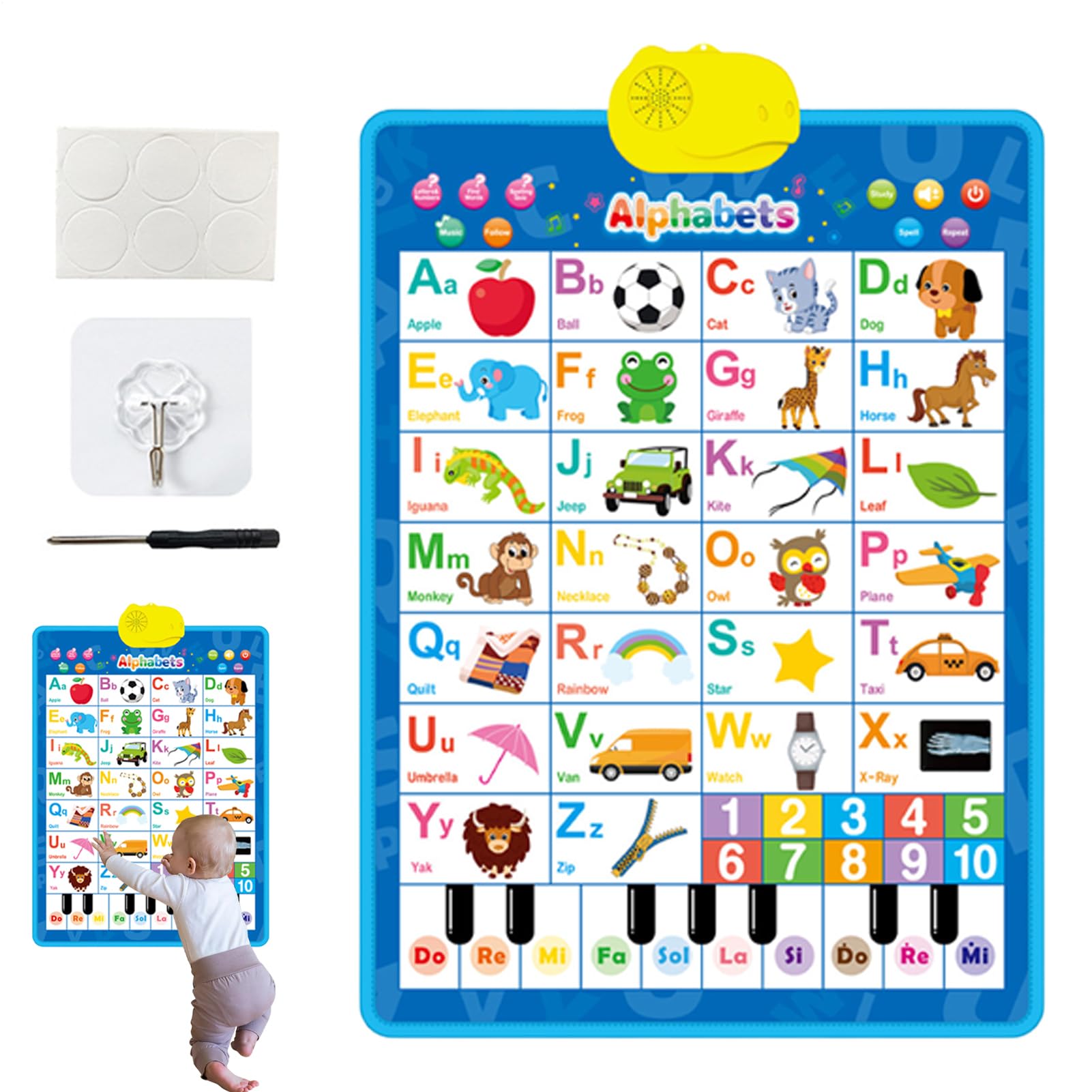 Grafico A Parete Alfabetico Elettronico - Poster Musicale Giochi Educativi Per Bambini, Grafico A Parete Di Apprendimento In PVC | Talking & 123S & Piano E Poster Di Musica, Figura Del Tavolo Del