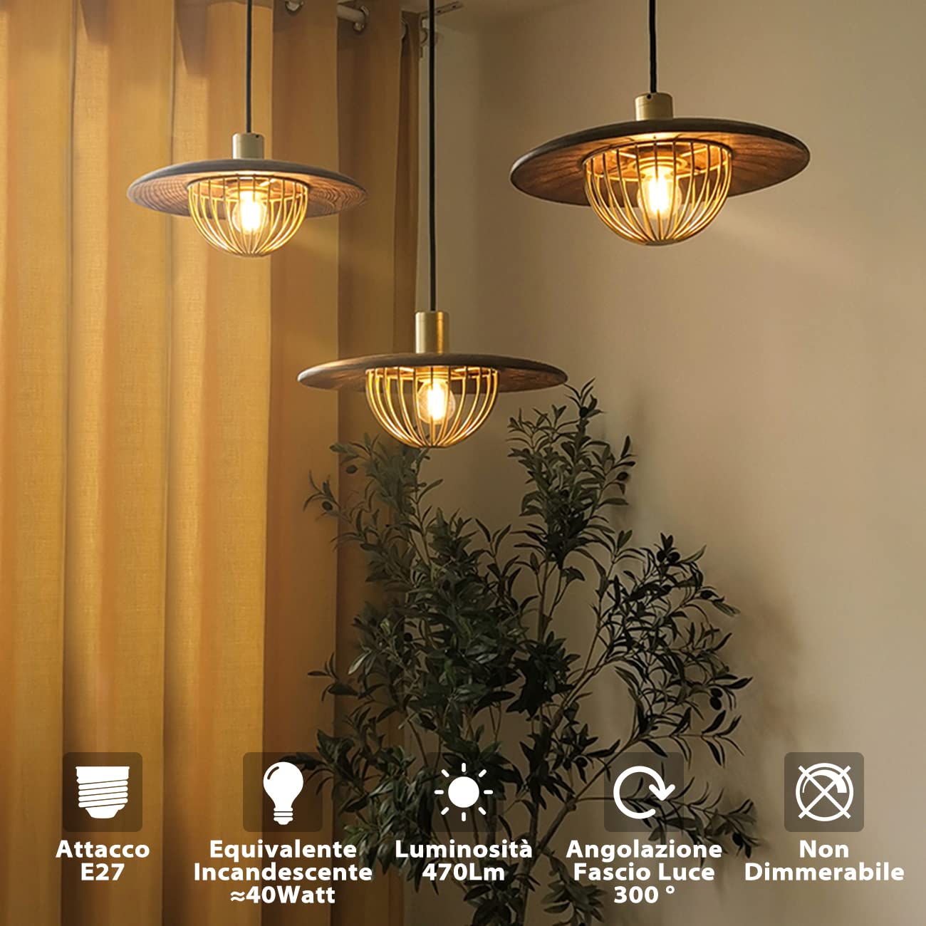 LVWIT Lampadine a Filamento LED E27, 4W Equivalenti a 40W, 470LM, 2700K, Luce Bianca Calda, A60, Consumo Basso, Risparmio Energetico, Non Dimmerabile, Confezione a 6 Pezzi.