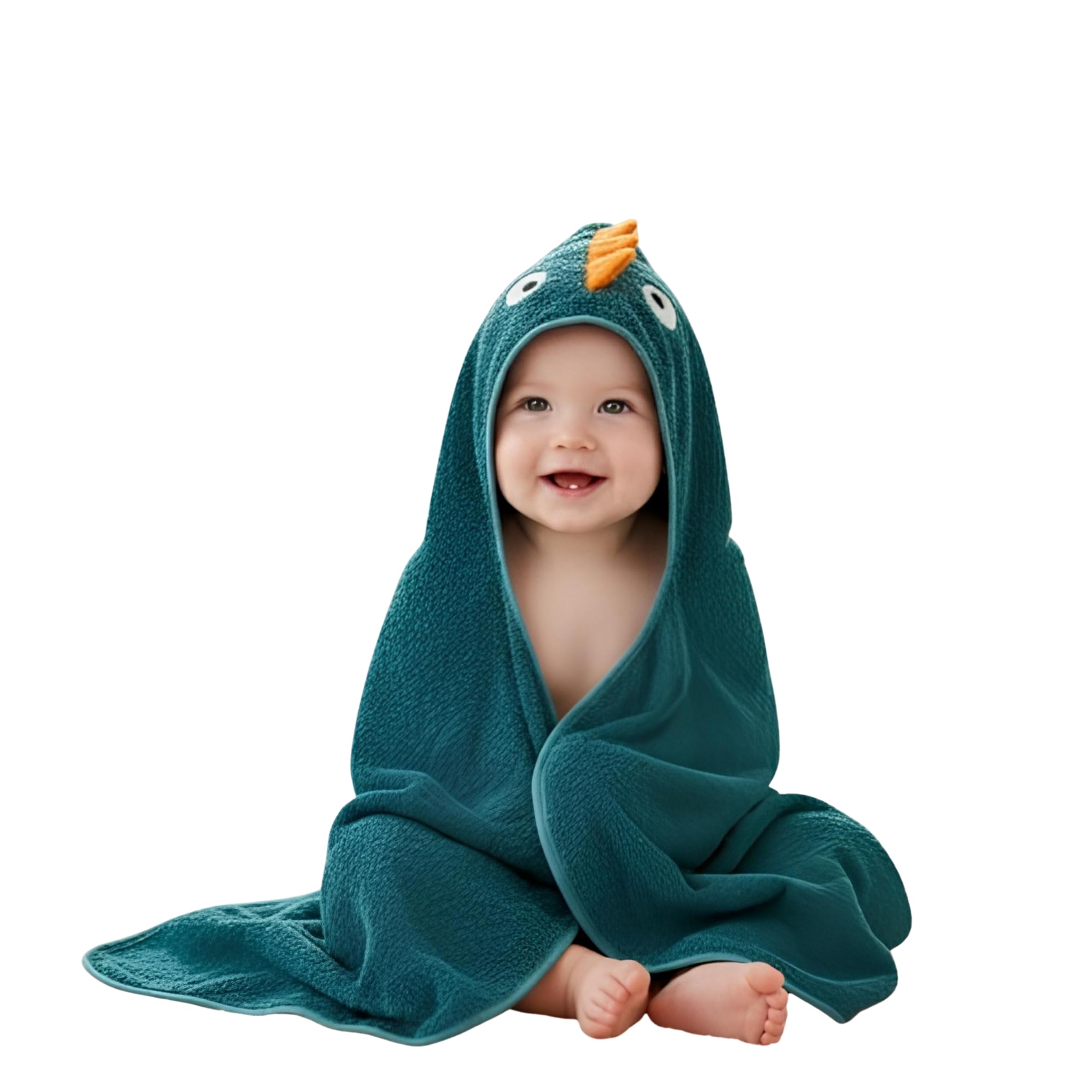 Bio-Baby-Handtuch Neugeborenen-Bad, Premium 100% Türkische Bio-Baumwolle 280g, 80x80, Dinosaurier-Kapuze, Oeko-Tex 100 Zertifiziertes Handtuch, Ultra Weich & Saugfähiges Badetuch, Hautfreundlich für