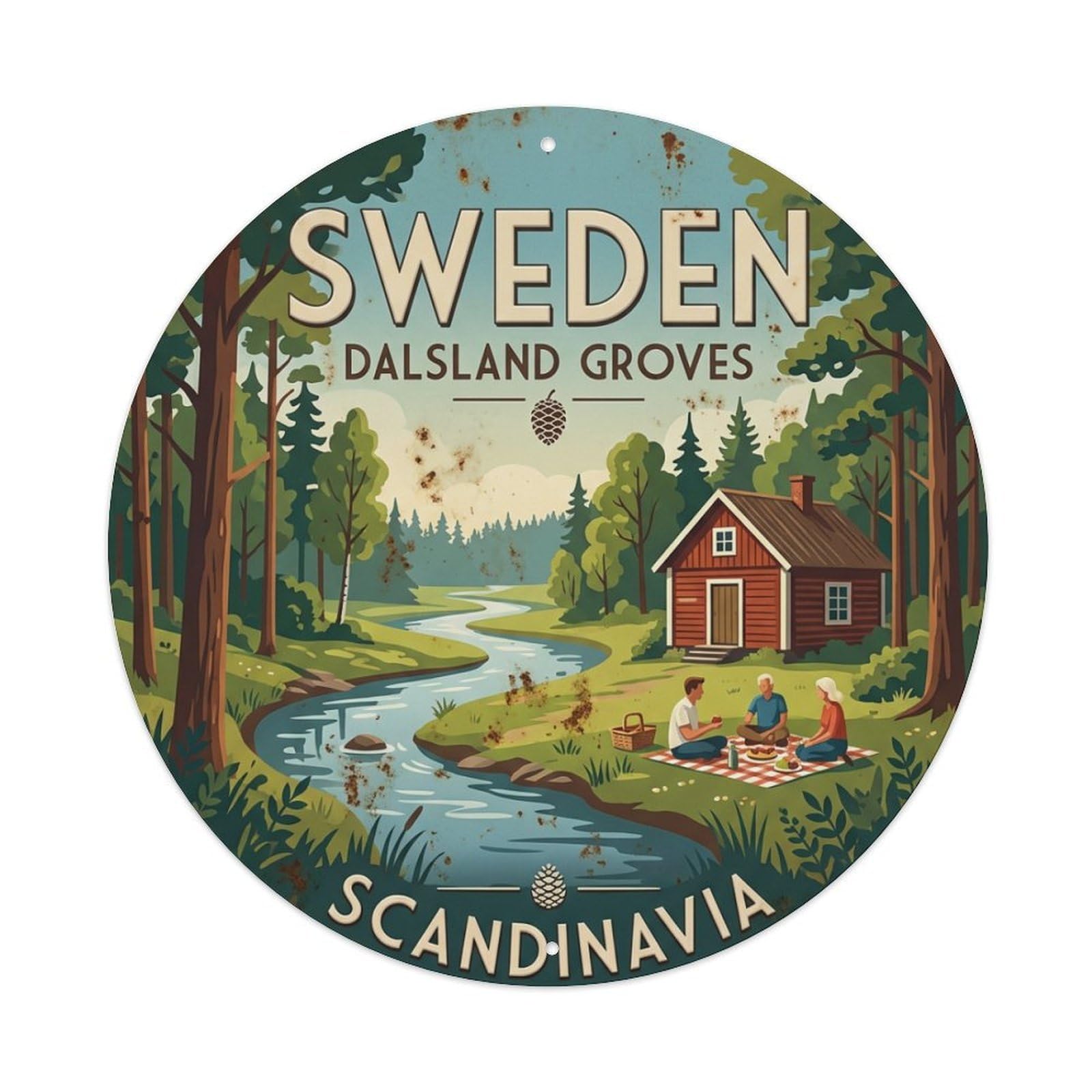 Vintage Travel Dalsland Sweden Groves Metal Tin Sign