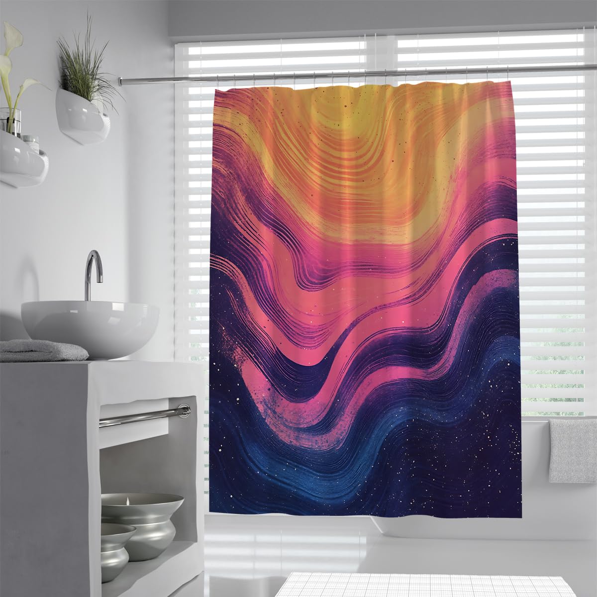 UIRINGART Urban Chic Nebular Swirl Shower Curtain W180xL200cm Contemporary Abstract Celestial Waves Pattern Mildew Resistant Quick Dry Guest Toilet Bathroom Screen With Hook