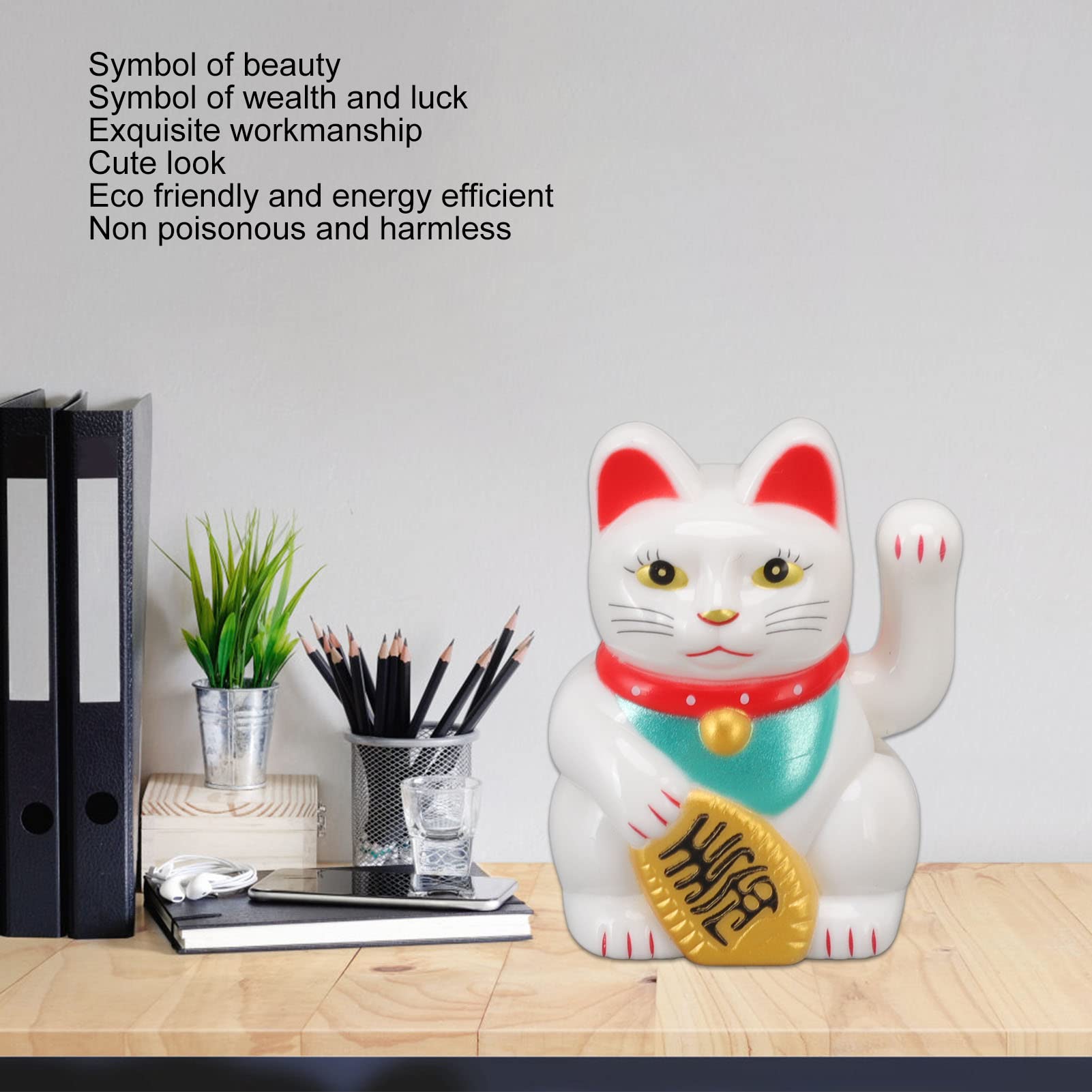 Lucky Cat, Solar Powered Maneki Neko Beckoning Lucky Cat Fengshui Cat Waving Cat Japanese Fortune Cat for Home Car Decor (#1 White) - Image 3