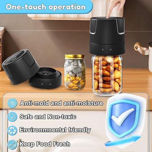Miniatura 4 de Sellador al vacío eléctrico de tarros Mason - Máquina de sellado al vacío de succión fuerte de 85 kPa con tapas de tarro Mason de boca regular y